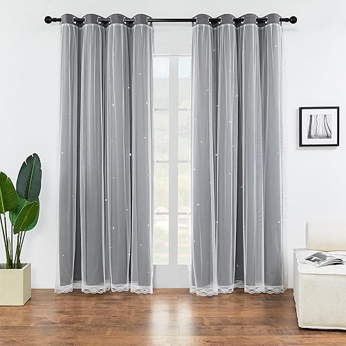 Miniatura 75 de XiDi Cortinas opacas para dormitorio de niñas, diseño de princesa unicornio arcoíris, 72 pulgadas de largo, rosa/azul