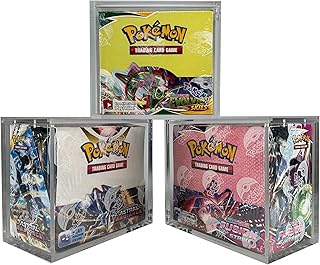 TCGHalo Booster Box Acrylic Case (3 Pack) Sliding Magnetic Lid Protective Acrylic Box Pokemon Case For Pokemon Card Display Case For Hard Pokemon Booster Box Case Storage Clear Acrylic Display Case