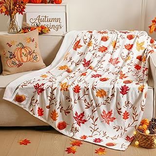 Thanksgiving Fleece Throw Blanket 50 x 60 Inch Fall Autumn Pine Nuts and...