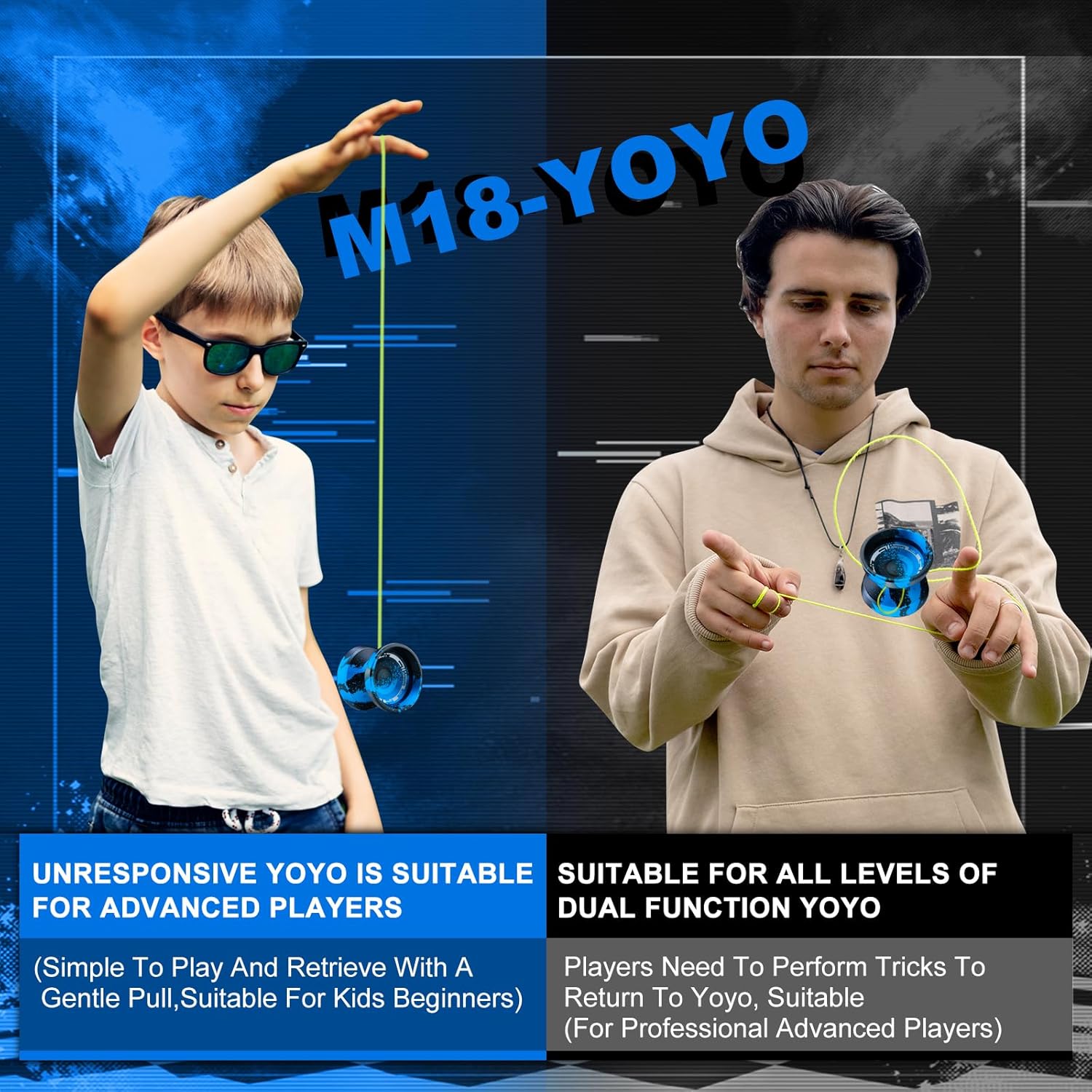 WATIEOBOO M18 Professional Dual-Mode Metal yoyo, Responsive and Non-Responsive, Suitable for yo-yo Beginners and Advanced Players, Butterfly yo yo Design, 1A 3A 5A String Pattern Complete Set