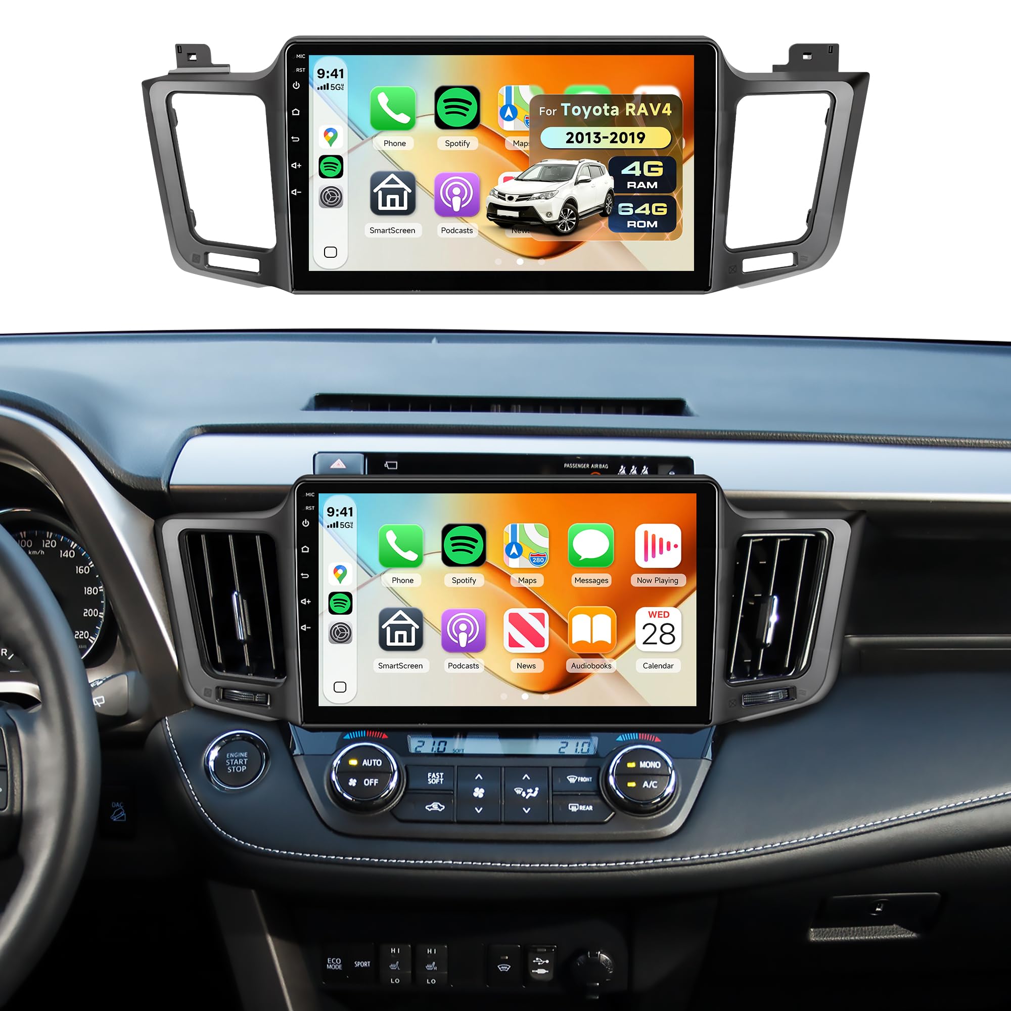 4G+64G Car Radio for Toyota RAV4 2013-2019 for Original car with Screen, Rimoody Android Car Stereo Carplay 10.1 Inch Touch Screen Android Auto GPS WiFi Bluetooth FM/RDS EQ Mirror Link+ Backup Camera-image-23