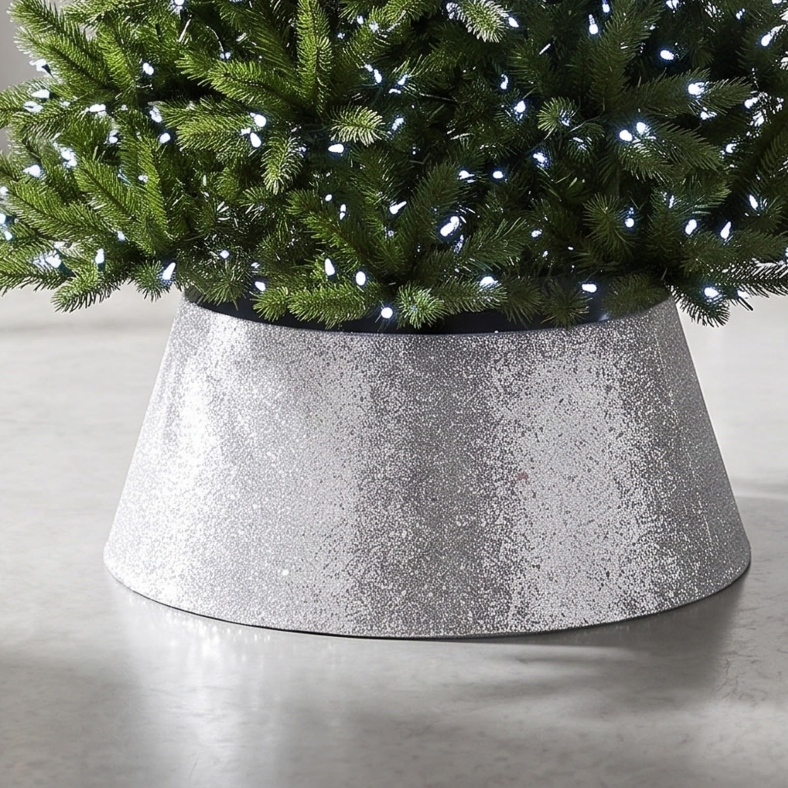 Tappeto sotto l’Albero di Natale | Finitura Glitterata Scintillante, Decorativo, Anello Gonna per Albero di Natale, Vetrine, Argento
