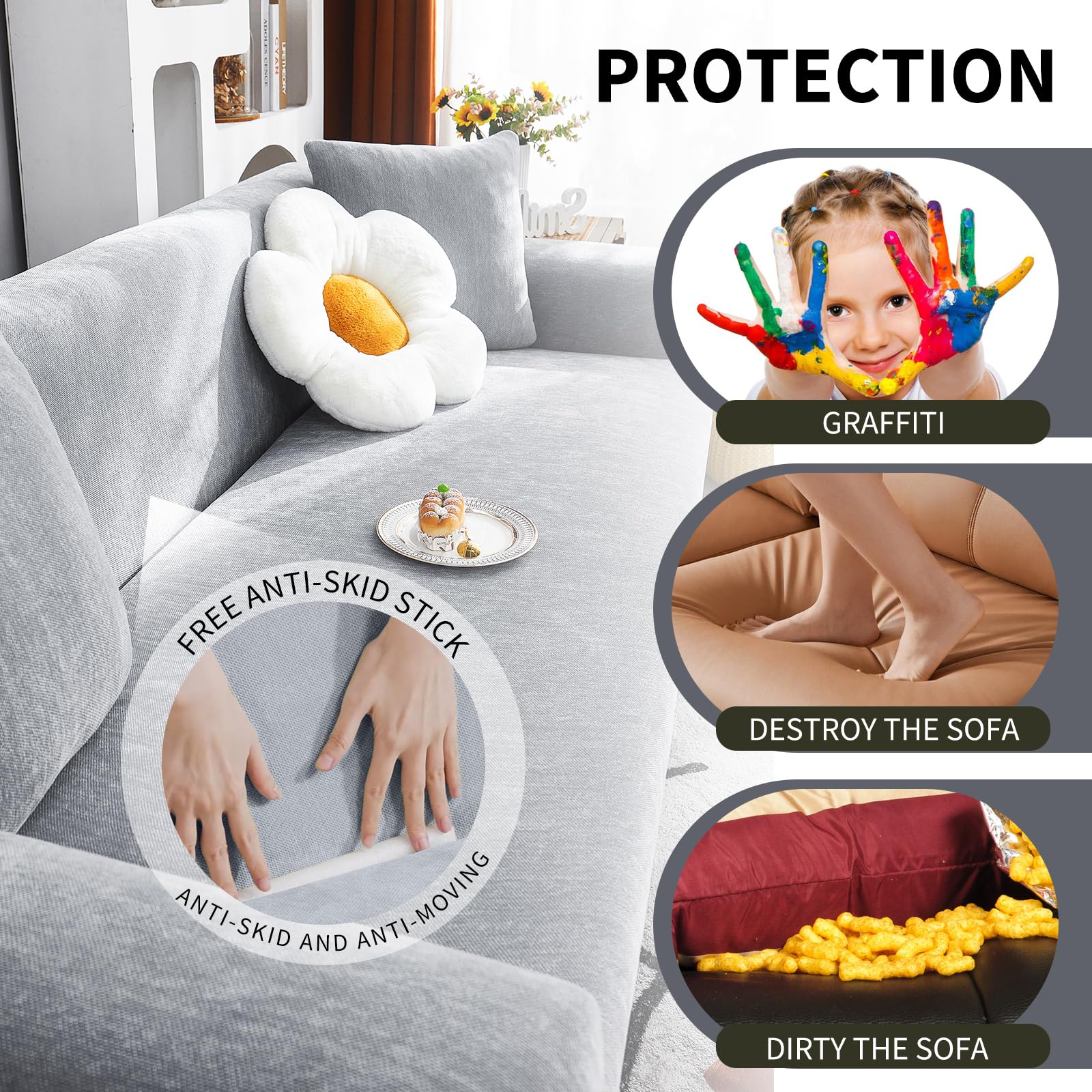 Funda Sofa Elastica Moderna Antideslizante Cubre Sofas de Poliéster Jacquard Elástico Fundas de Sofá para Sala Protector para Perros Mascotas (4 Plaza, Gris Verdoso)
