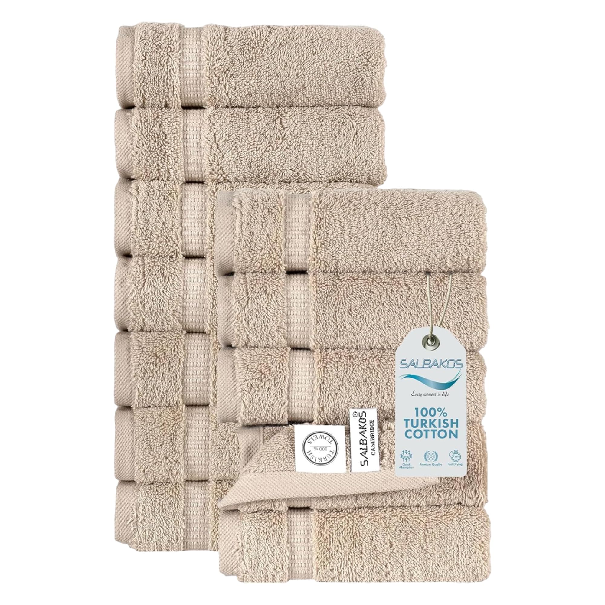 SALBAKOS - Premium Washcloths 12 Pack Set, 100% Turkish Cotton, Highly Absorbent & Quick Dry, Face Towels Wash Cloths for Hotel, Spa & Gym | 13