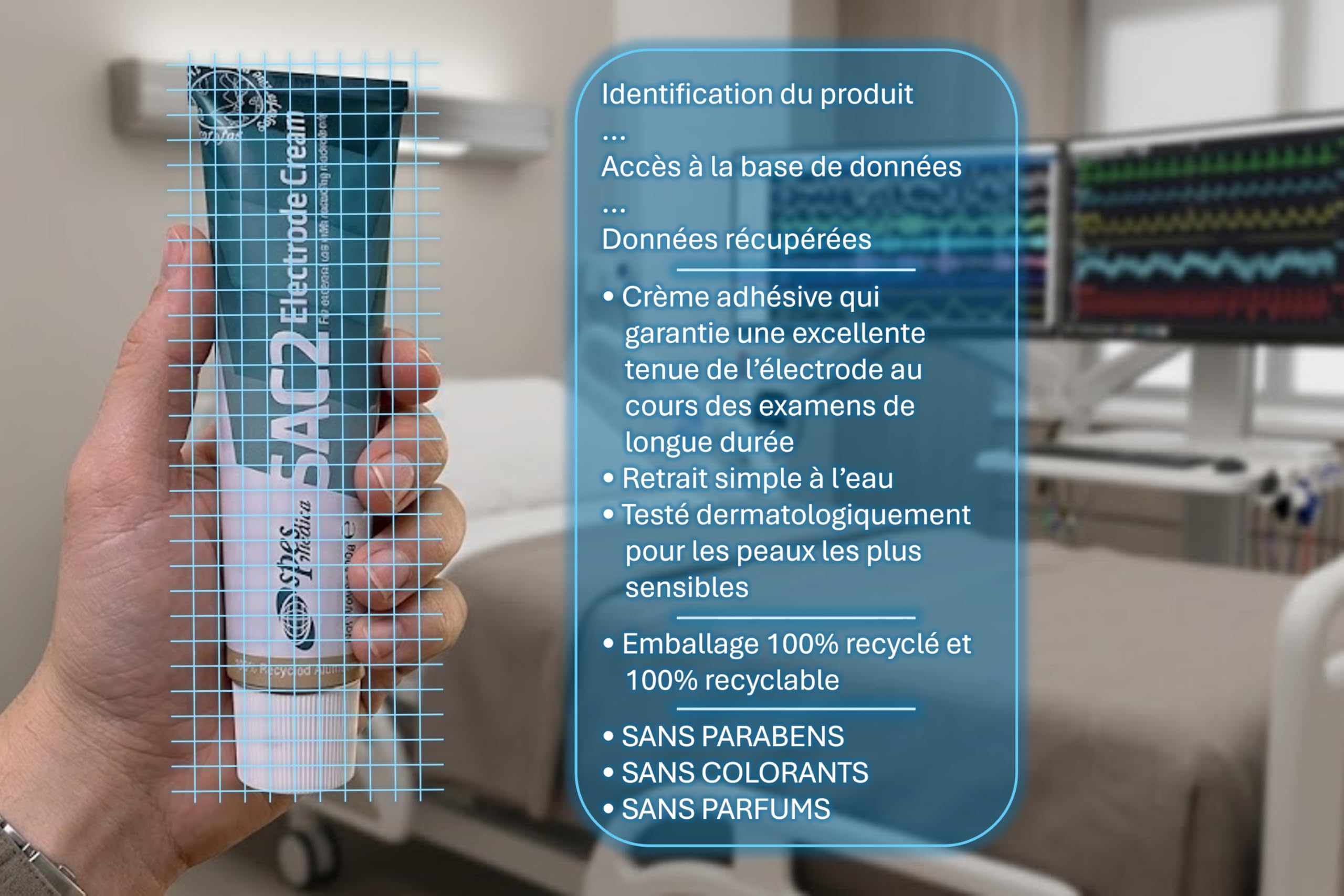 Crème adhésive longue durée pour électrodes eeg sommeil - Boite de 10 tubes