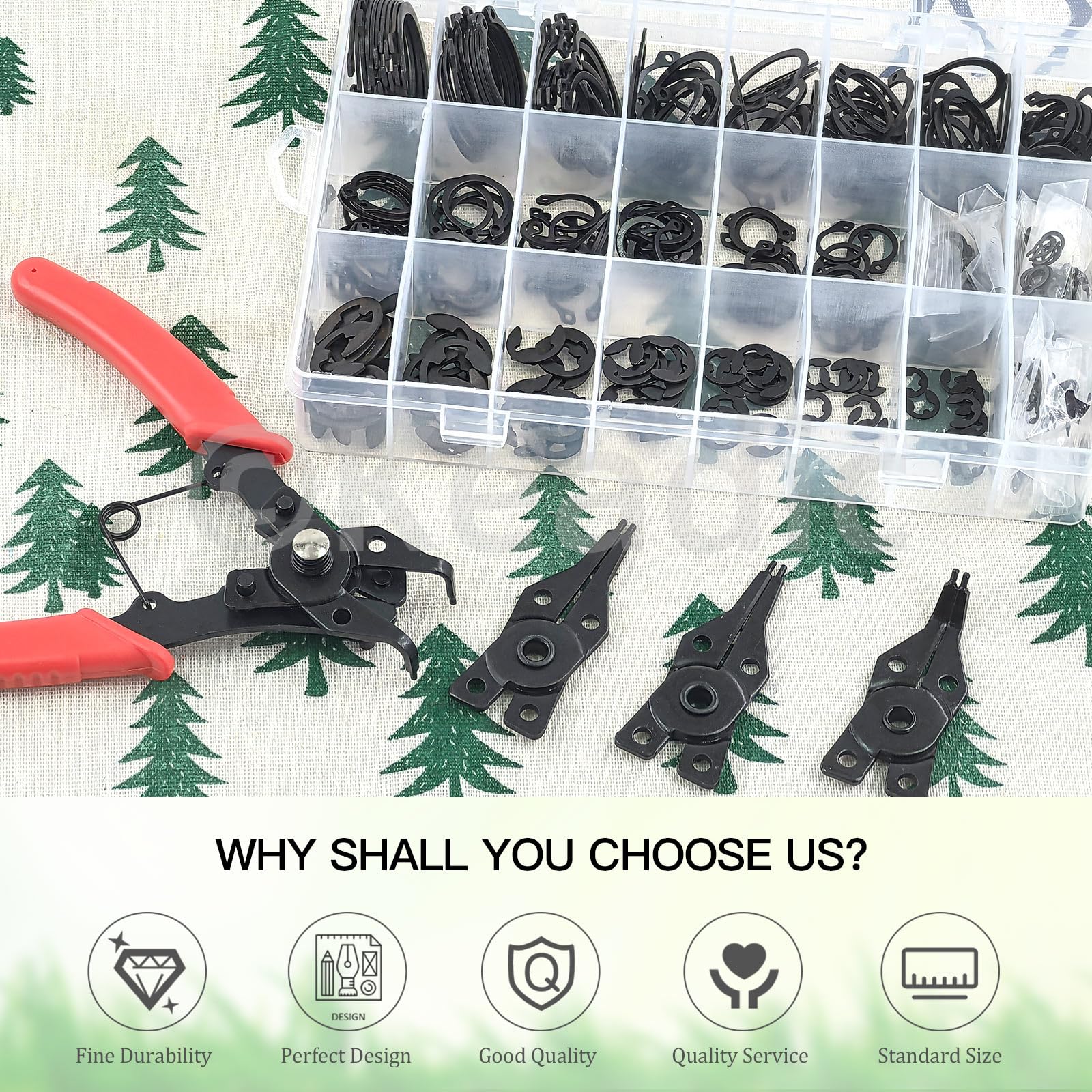 Keadic Juego de 312 anillos de seguridad externos con clip en C y [1,5 mm - 10 mm], juego de anillos de seguridad E-Clip y alicates con pinzas (acero de aleación)