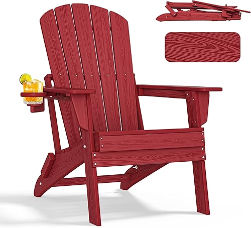 Miniatura 22 de nevilywood Silla Adirondack plegable, respaldo ergonómico extendido, portavasos, fácil montaje, plástico HDPE duradero, resistente a la intemperie