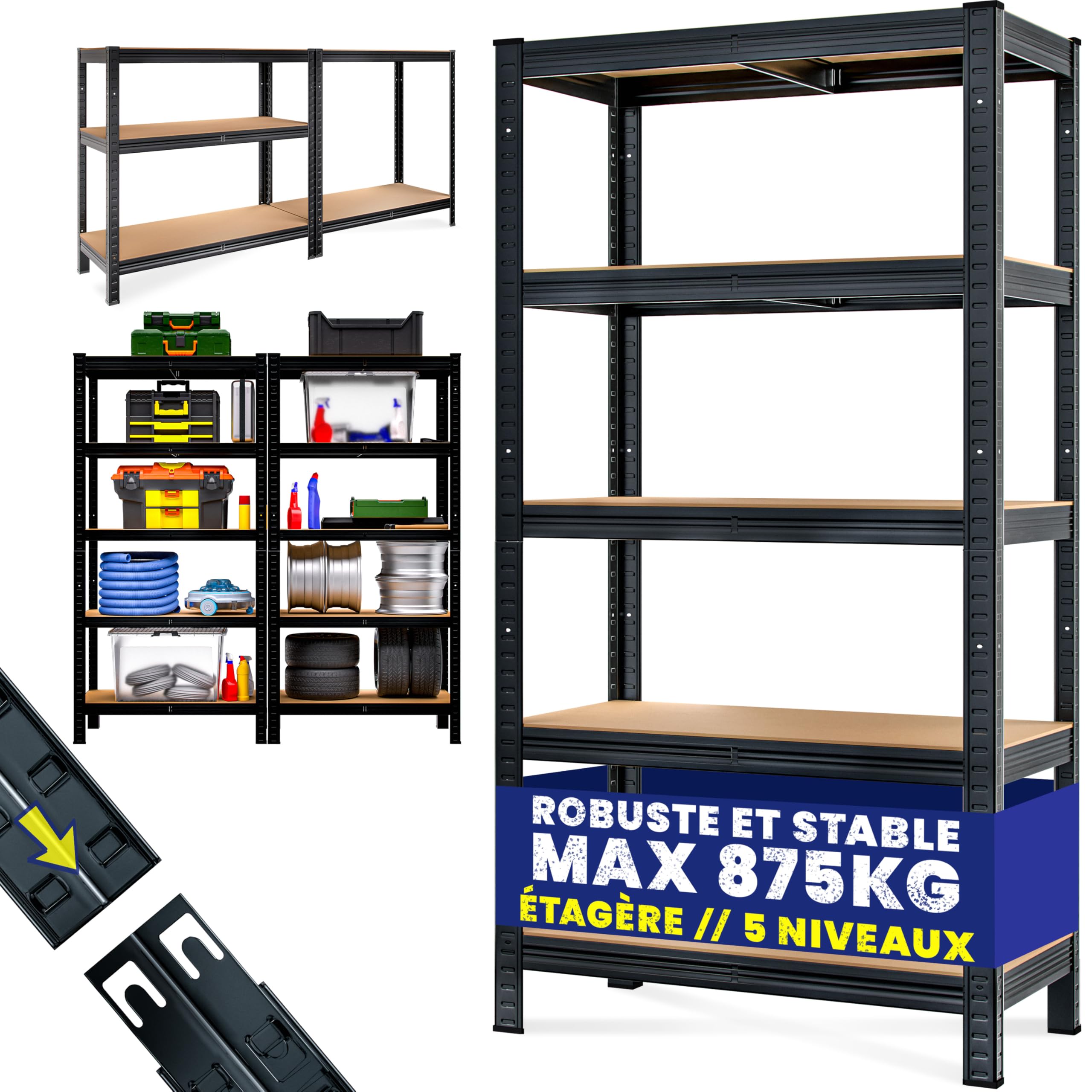 Monzana® Étagère Charge Lourde Noire 5 Niveaux 180x90x40cm Étagère métallique Max 875kg Rangement Garage Atelier