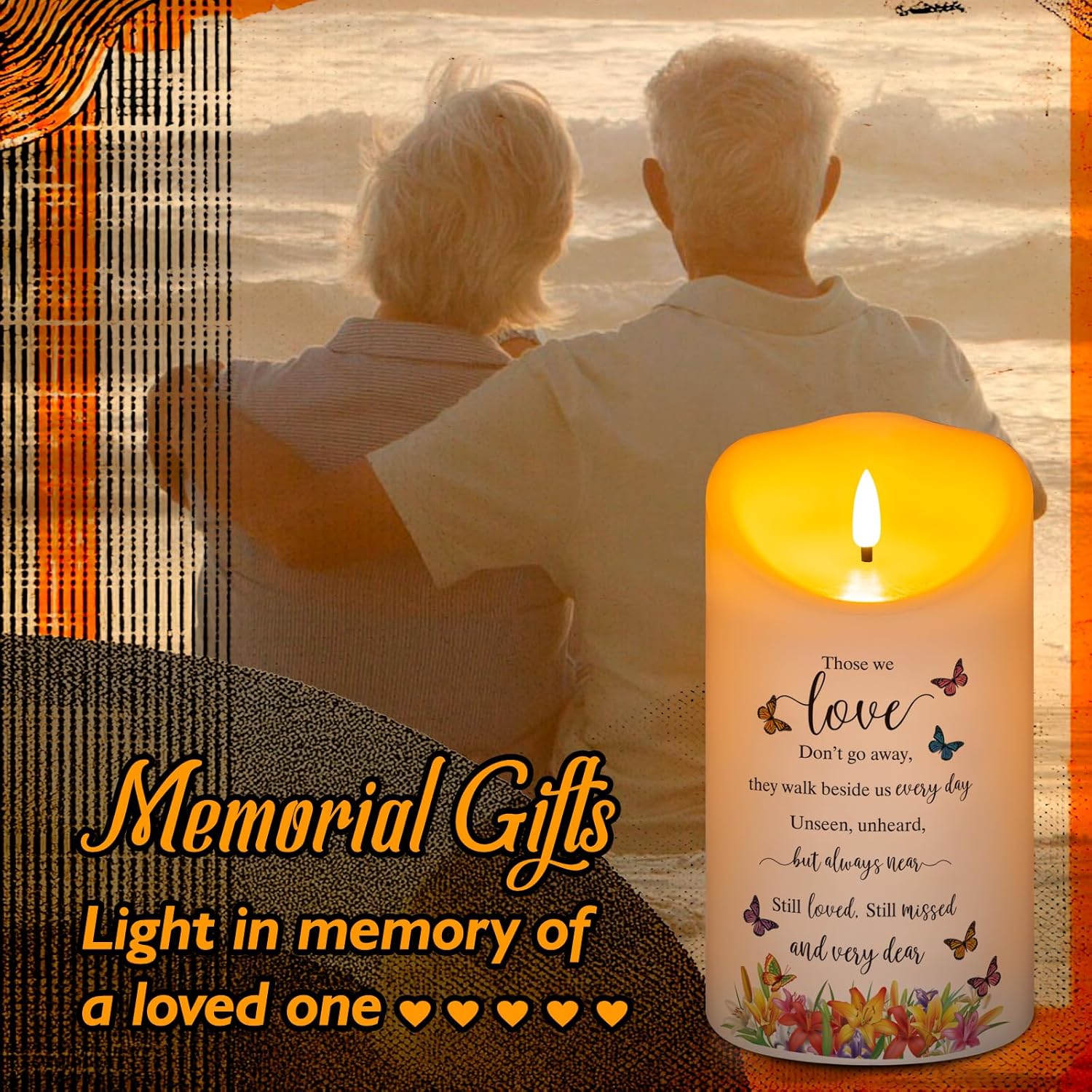 Flameless Memorial Candle, Real Wax LED Light with Remote Sympathy Bereavement Gifts for Loss of Loved One Sympathy Candles for Loss of Mother Father Mom Dad Son Remembrance Gifts (4" x 7")