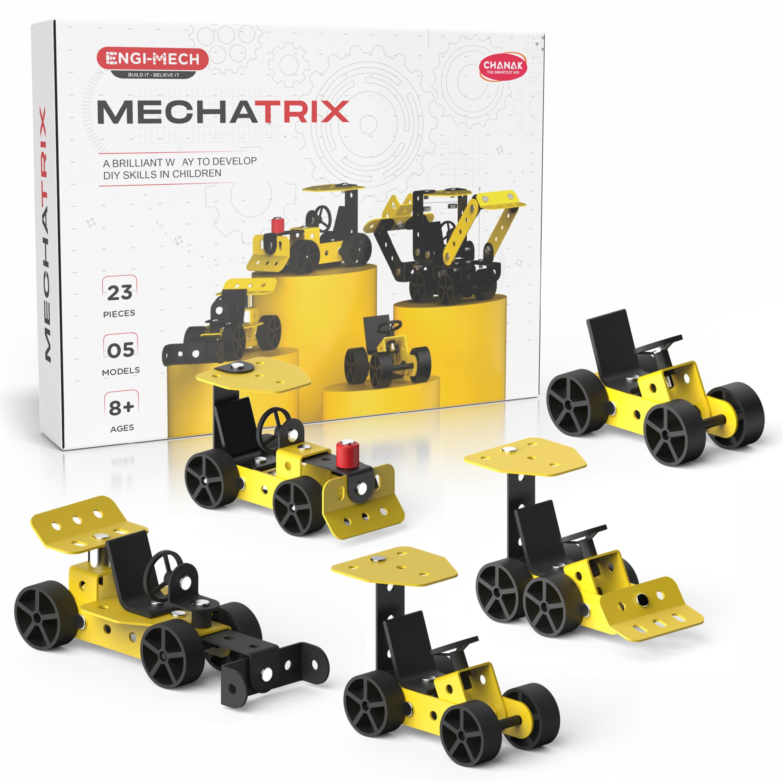 Chanak Mechatrix STEM Construction Vehicle Building Kit for Kids, 23 Pcs Engineering Toy Set with Tools, Build 5 Realistic Construction Vehicles, Educational STEM Learning Toy for Boys Ages 3+-image-11
