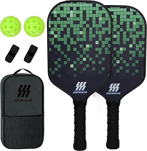 Juego de 2 palas de pickleball de fibra de carbono, cara híbrida de fibra de carbono y fibra de vidrio con núcleo de panal de polipropileno, agarre