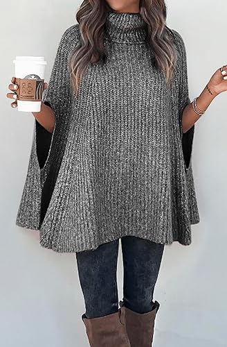 Miniatura 4 de KIRUNDO Suéter tipo poncho de cuello alto para mujer, para otoño e invierno 2026