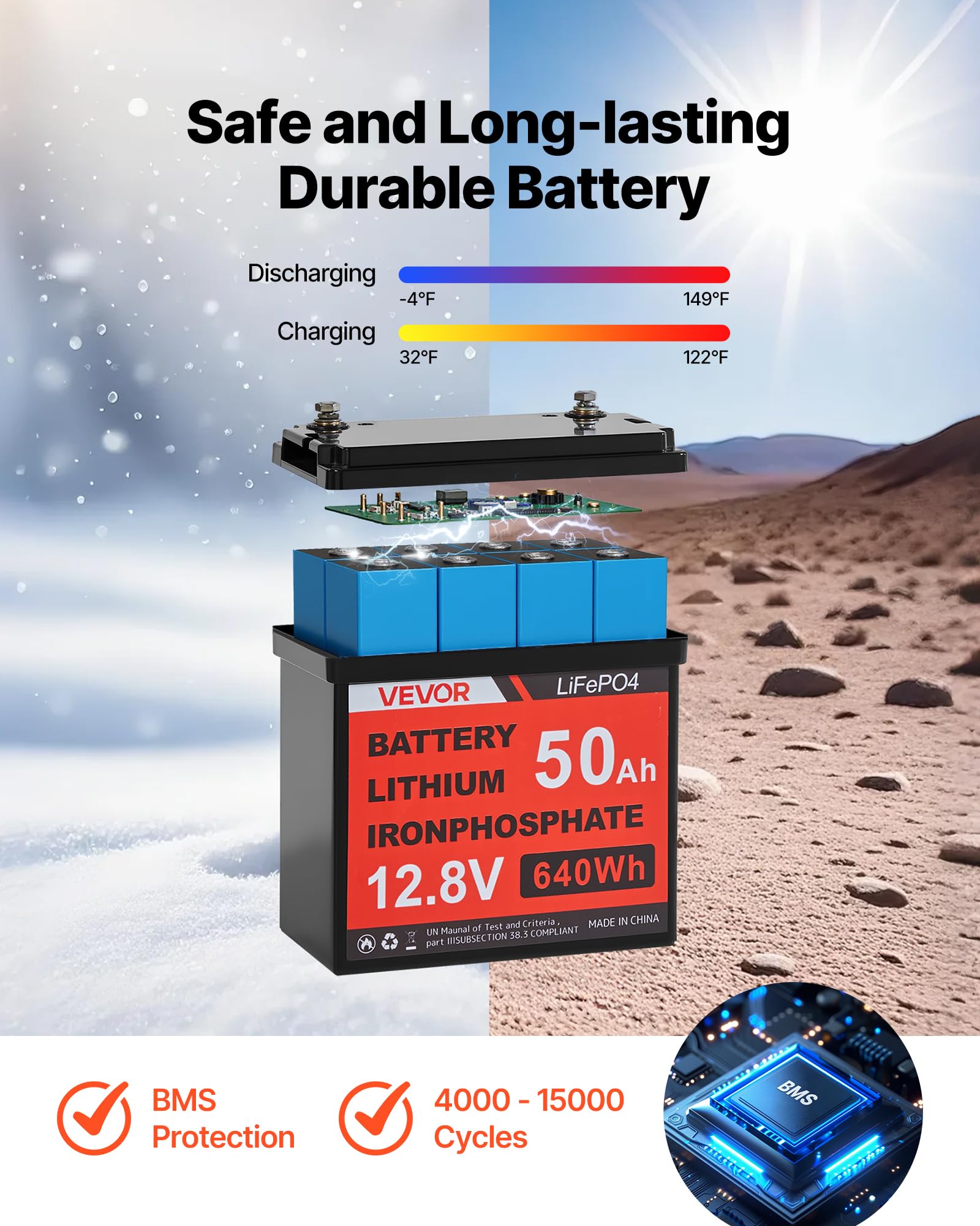 VEVOR Kit Solare Off-Grid 200 W 12 V 2 Pannelli Monocristallini da 100 W, Kit Solare Completo con Batteria LiFePO₄ 12,8 V 50 Ah, Regolatore 40 A, Inverter da 800 W, per Camper, Casa e Barca Off-Grid