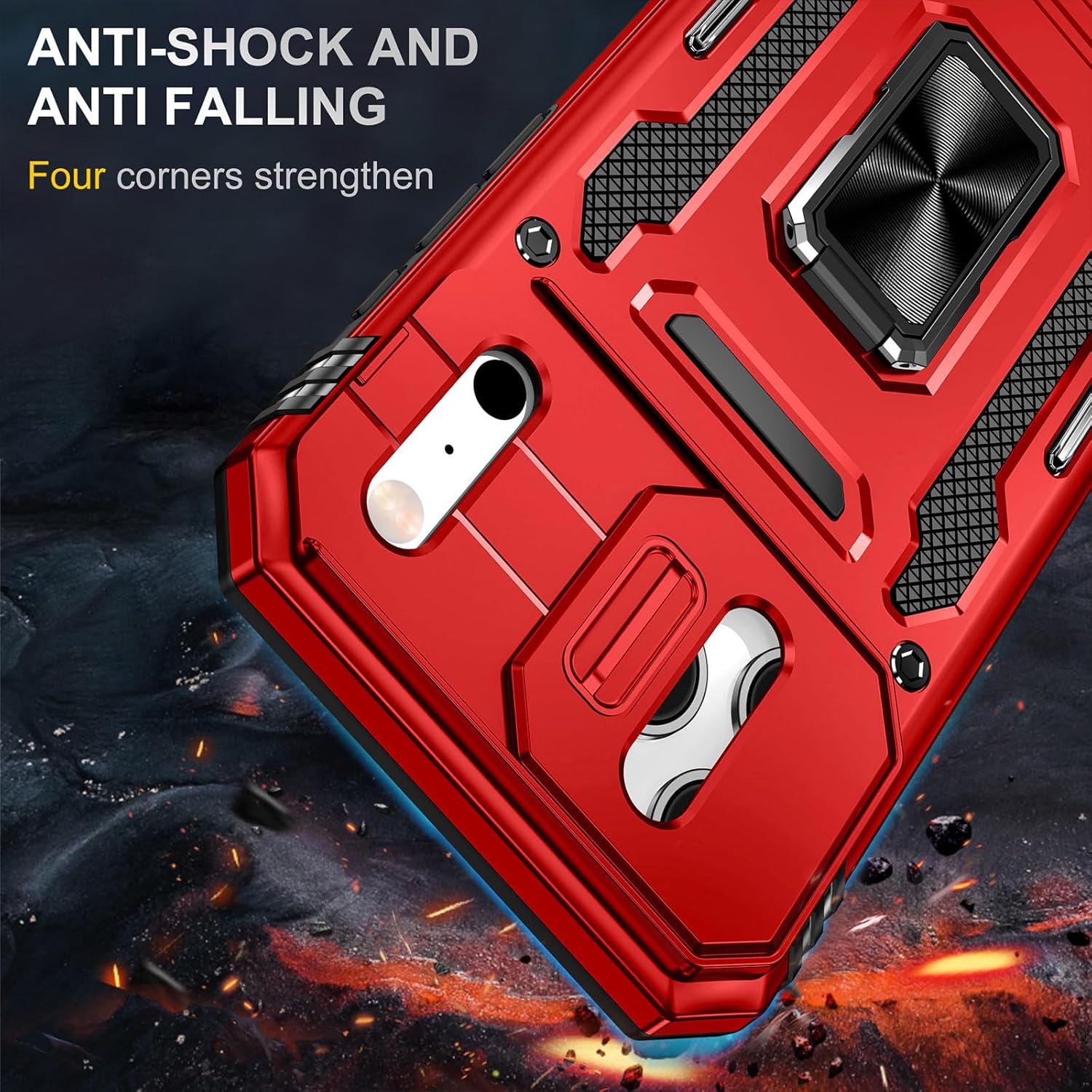 Phone Case Compatible with iPhone 17 Pro Case with Slide Camera Cover & HD Screen Protector, with Finger Ring Holder Stand, fit Magnet Car Mount, for iPhone 17Pro (Red) - Image 2