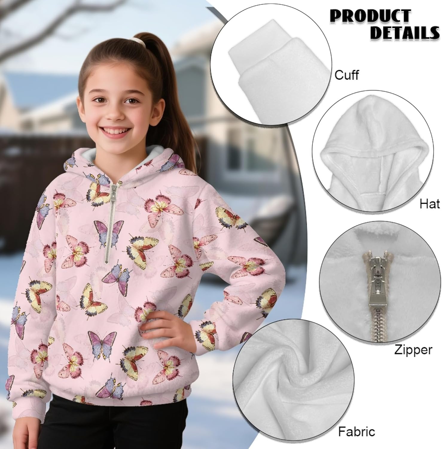 Hawapod Hoodie For Girls Graphic Oversized SSpring Fall Fashion Half Zip Pullover Hoodie Sweatshirt With Pockets Size 4-15