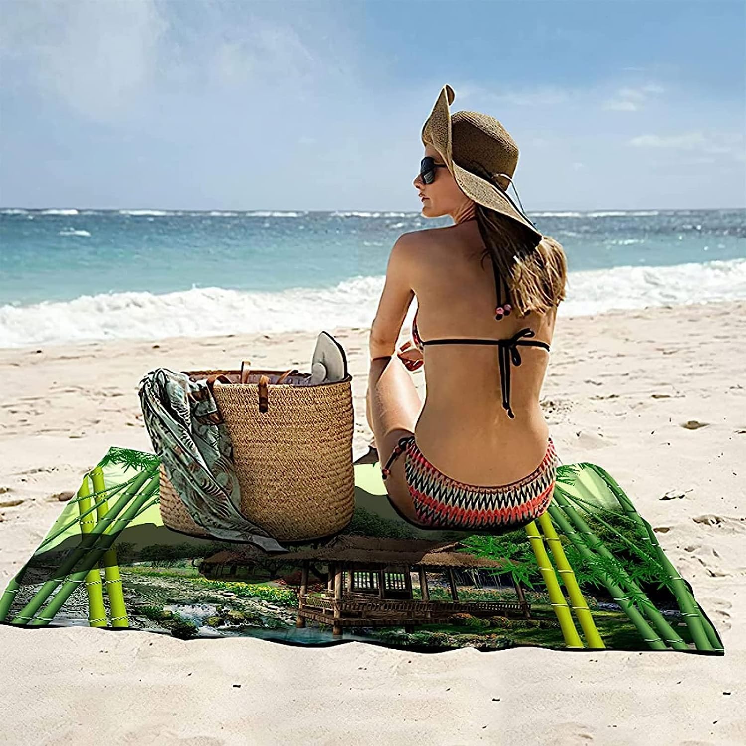 Schnelltrocknend Strandtücher 150 X 200 cm Holzhaus Grüner Bambus Schnelltrocknende Und Stranddecke Für Den Strand Badetuch Groß Reisehandtuch Reise Strand Sauna -4I2M-Q7L
