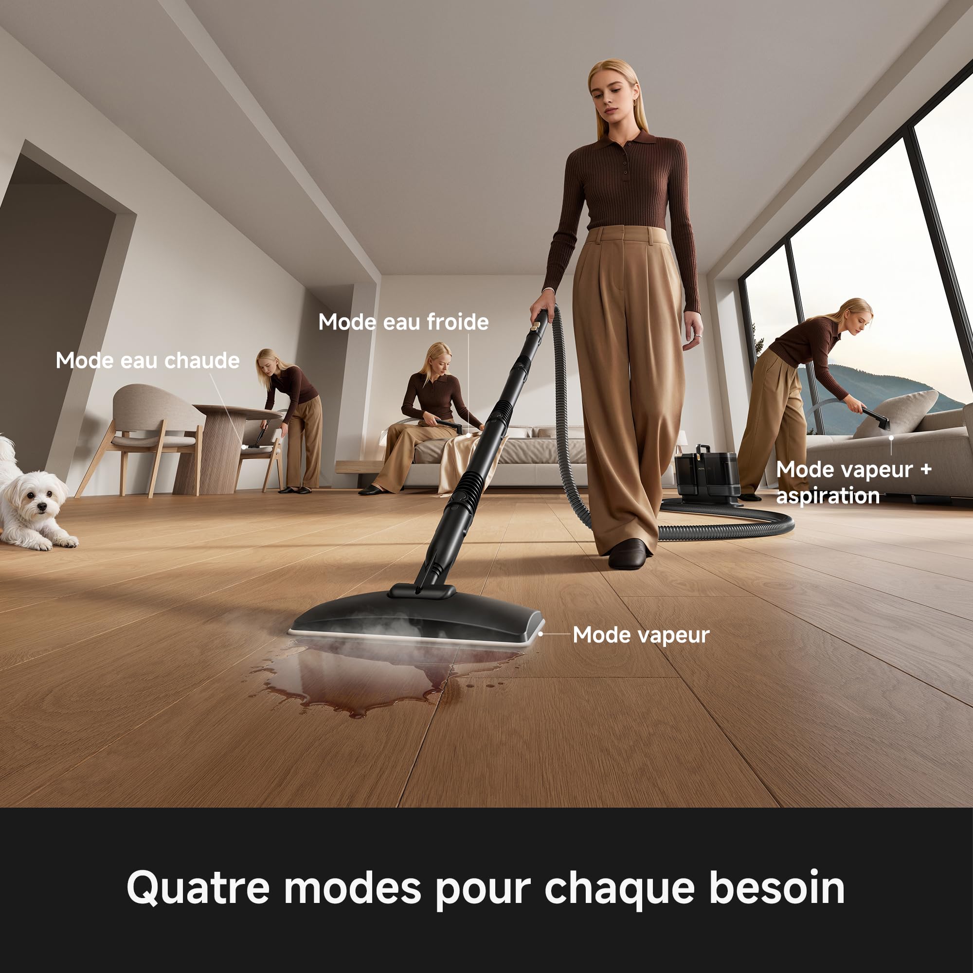 MOVA S10 Nettoyeur vapeur multi-surfaces avec 9 accessoires, vapeur surchauffée, aspiration 16 000 Pa, ≤5% d’humidité résiduelle, élimine 99,99% des bactéries et acariens, sans produits chimiques