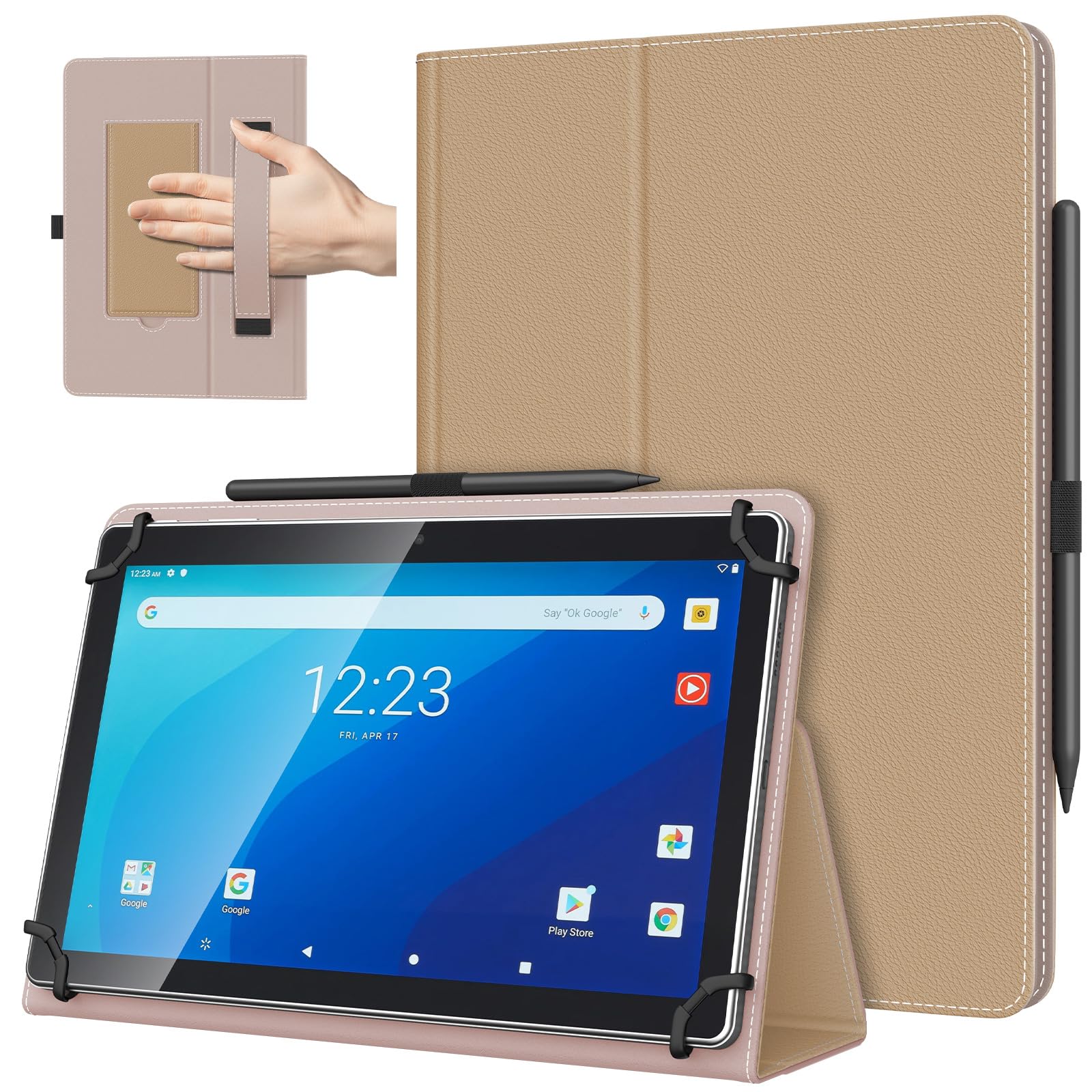 TiMOVO Universal Hülle für 10,1 Zoll Android Tablet mit Stiftschlaufe, Leichtes & Faltbares Standhülle mit Handschlaufe für Alle 9,6-11 Zoll Touchscreen-Tabletten