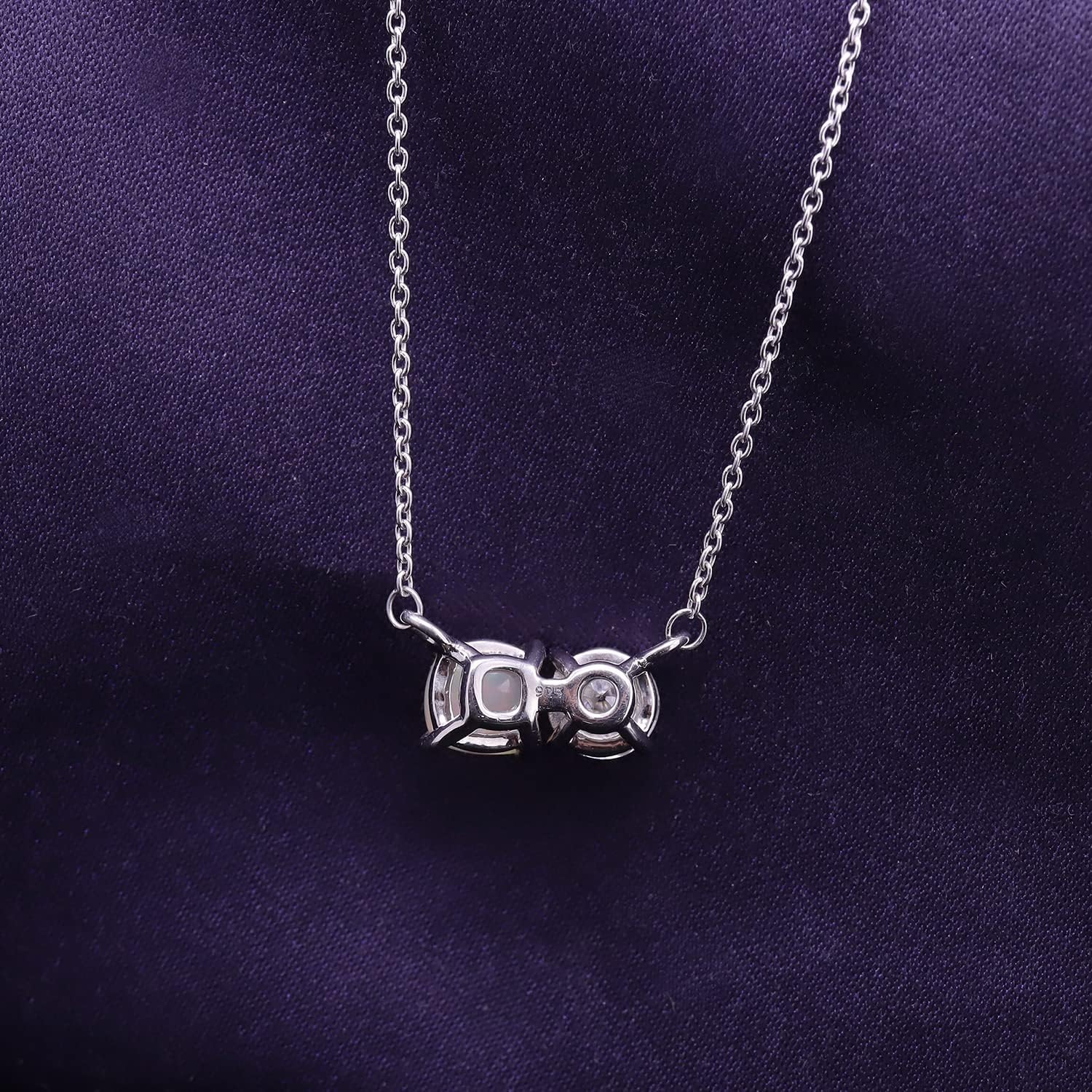 SAVEARTH DIAMONDS 1 1/2CT 6MM Cushion Shape Natural White Opal & 6MM Round Cut Lab Created Moissanite Diamond Toi Et Moi 2 Stone Pendant Necklace In 14K Gold Over Sterling Silver 18" Chain (1.50 Cttw)