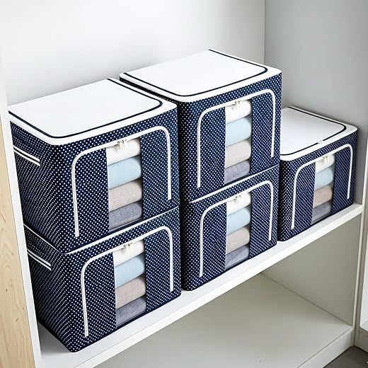 CLAPONE 5 Pcs 66 Liters Foldable Steel Frame Cloth Organizer for Storage/Wardrobe for Storage/almirah for Sarees/Shirts/Bl...