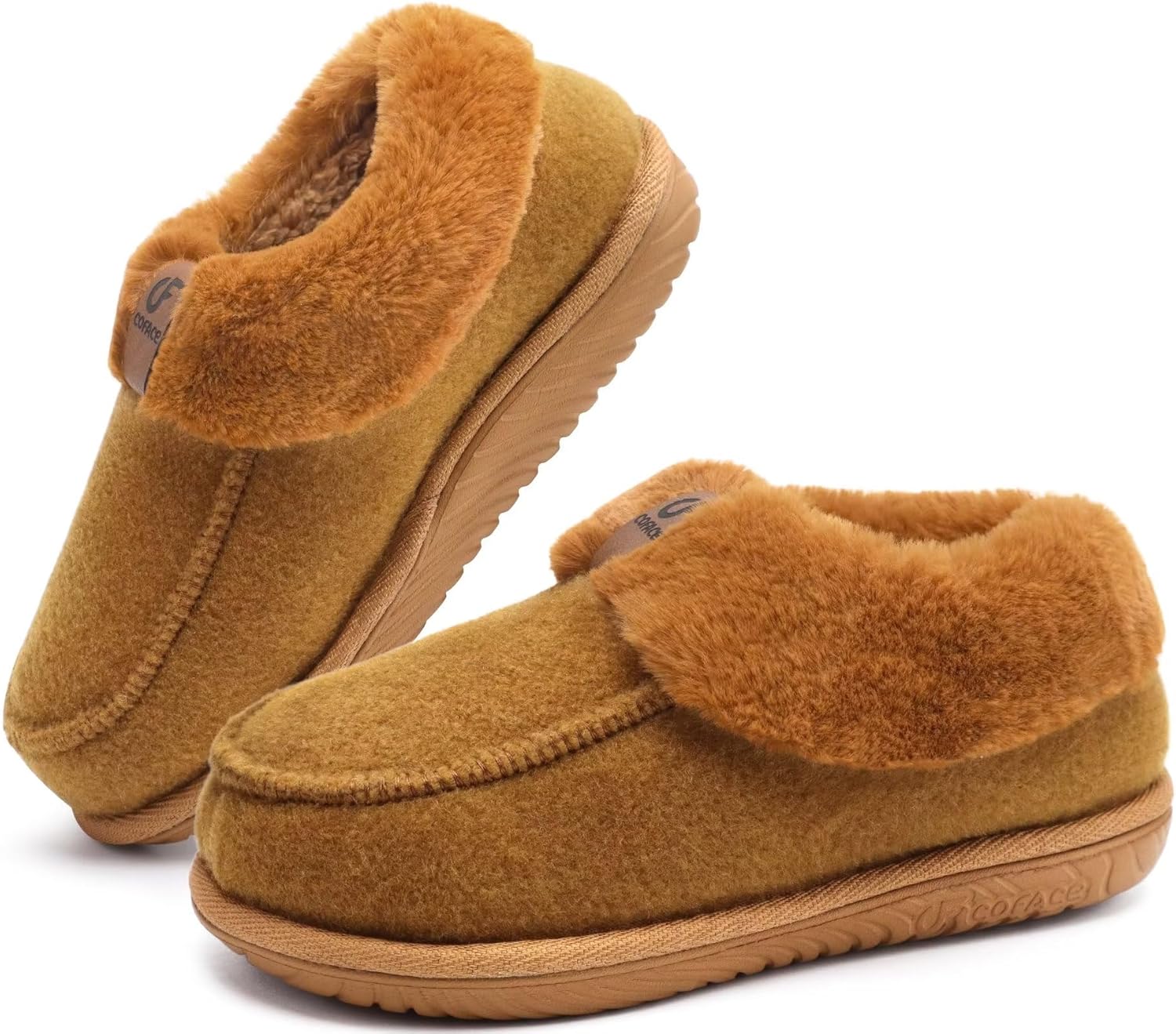 COFACE Women's Memory Foam House Slippers Arch Support Moccasin Winter Shoes Ladies Warm Fuzzy Faux Fur Collar With Indoor Outdoor Rubber Sole - Image 8