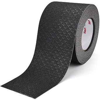 S&X Patterned Anti Slip Tape 4 Inch x 60 Ft, Black Non Slip Grip Tape with Decorative Grit Surface for Stairs, Floors, and Ramps Waterproof, Heavy Duty