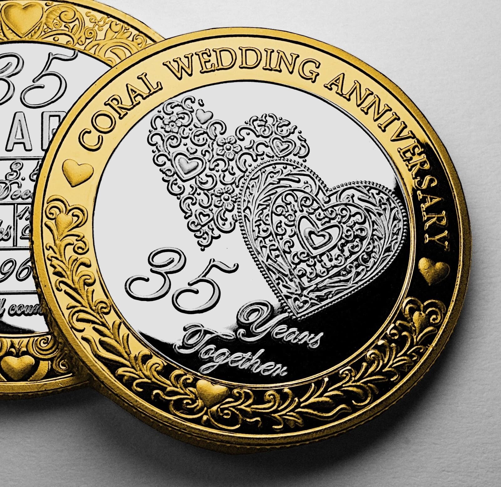 The Commemorative Coin Company Silver & Gold 35Th Coral Wedding Anniversary Dual Metal Commemorative. Husband/Wife/Couple 35 Years Together Gift/Present/Token/Love
