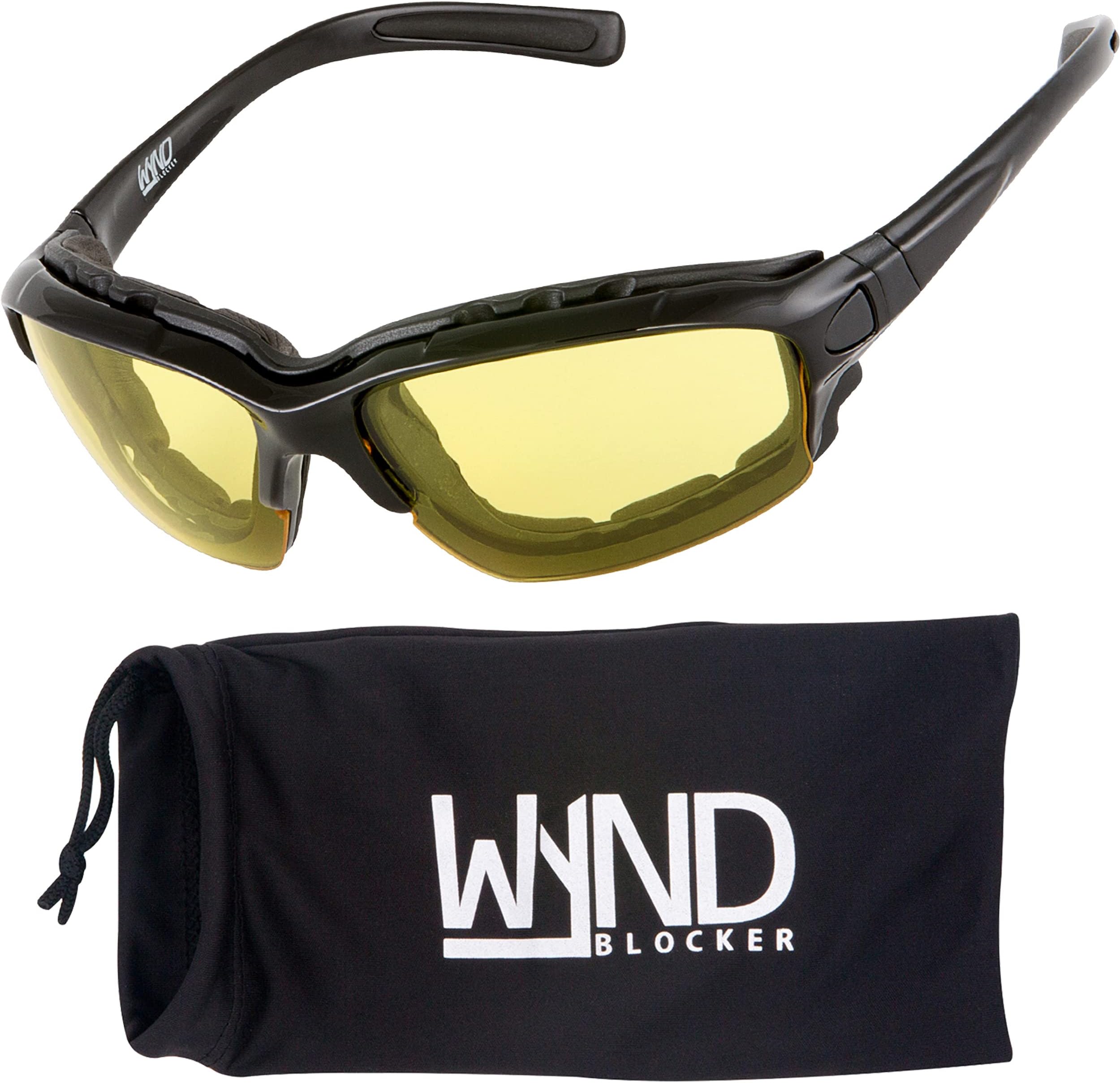 WYND Blocker Motorcycle Riding Glasses Extreme Sports Wrap Sunglasses, Black, Yellow Night Driving