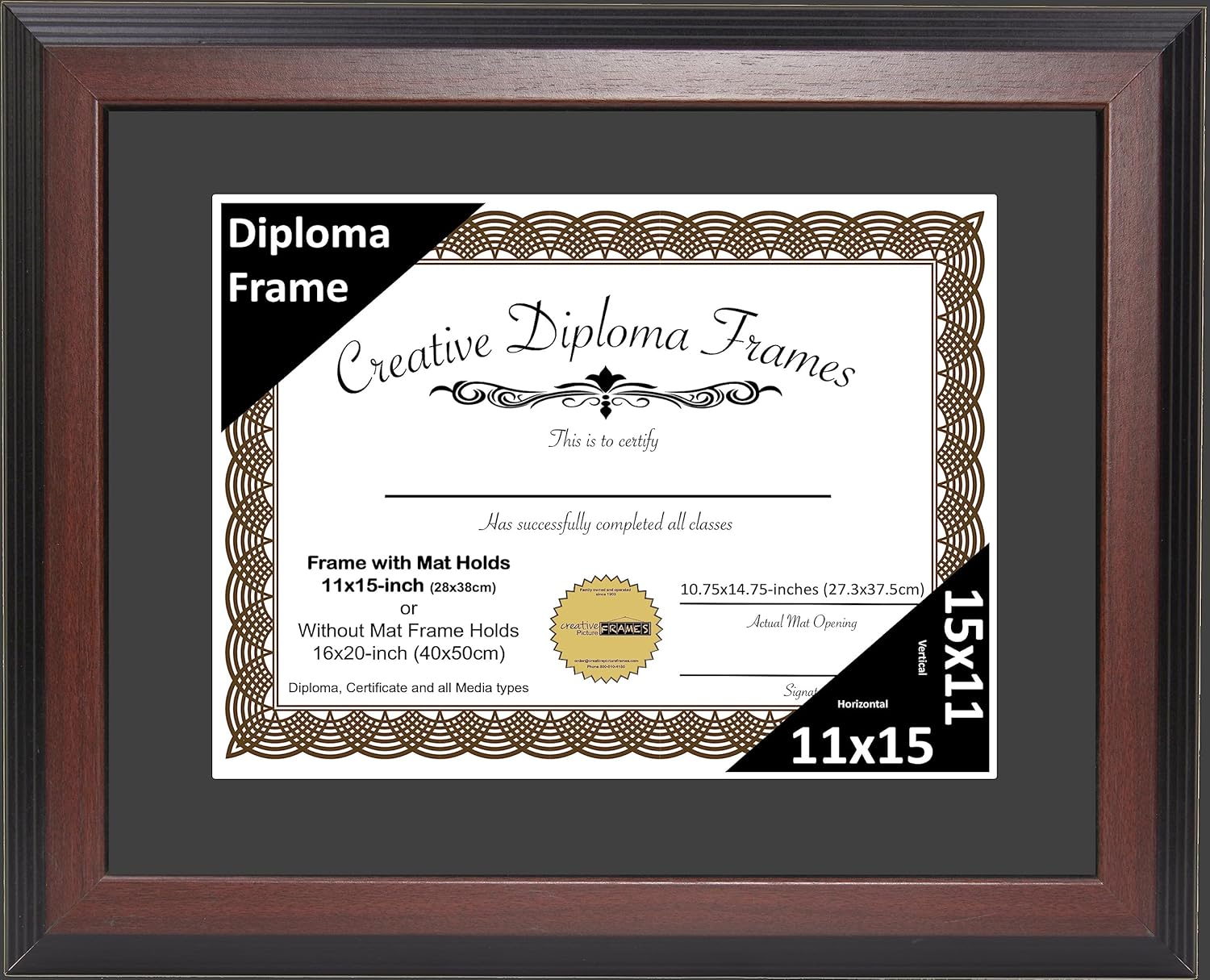 Creative Picture Frames 11x15 Mahogany Finish Diploma