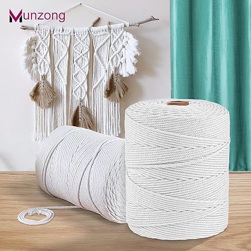 Miniatura 58 de Munzong - Cuerda de algodón de macramé de 0.197 in x 109 yardas, 4 hebras, cuerda de algodón torcida natural hecha a mano color verde oscuro de 4