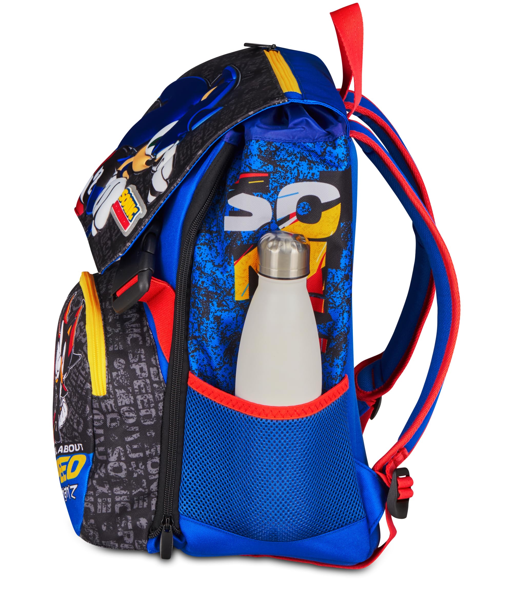 Seven Zaino Scuola Estensibile Big Sonic, Blu, 24L, Espandibile tramite zip, Tasca frontale, Tasca laterale portaborraccia, Scuola elementare, Bambino