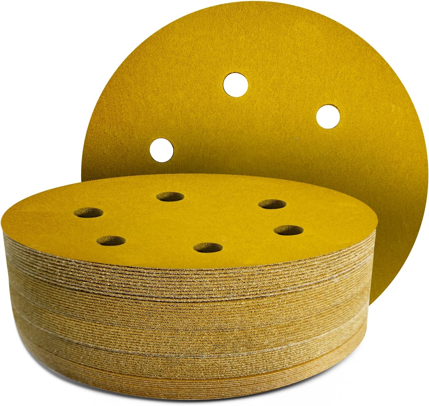 50Pcs 150mm Sanding Discs, 6-Hole, 60/80/120/180/320 Grit, Round Hook and Loop Sandpaper for Random Orbital Sander