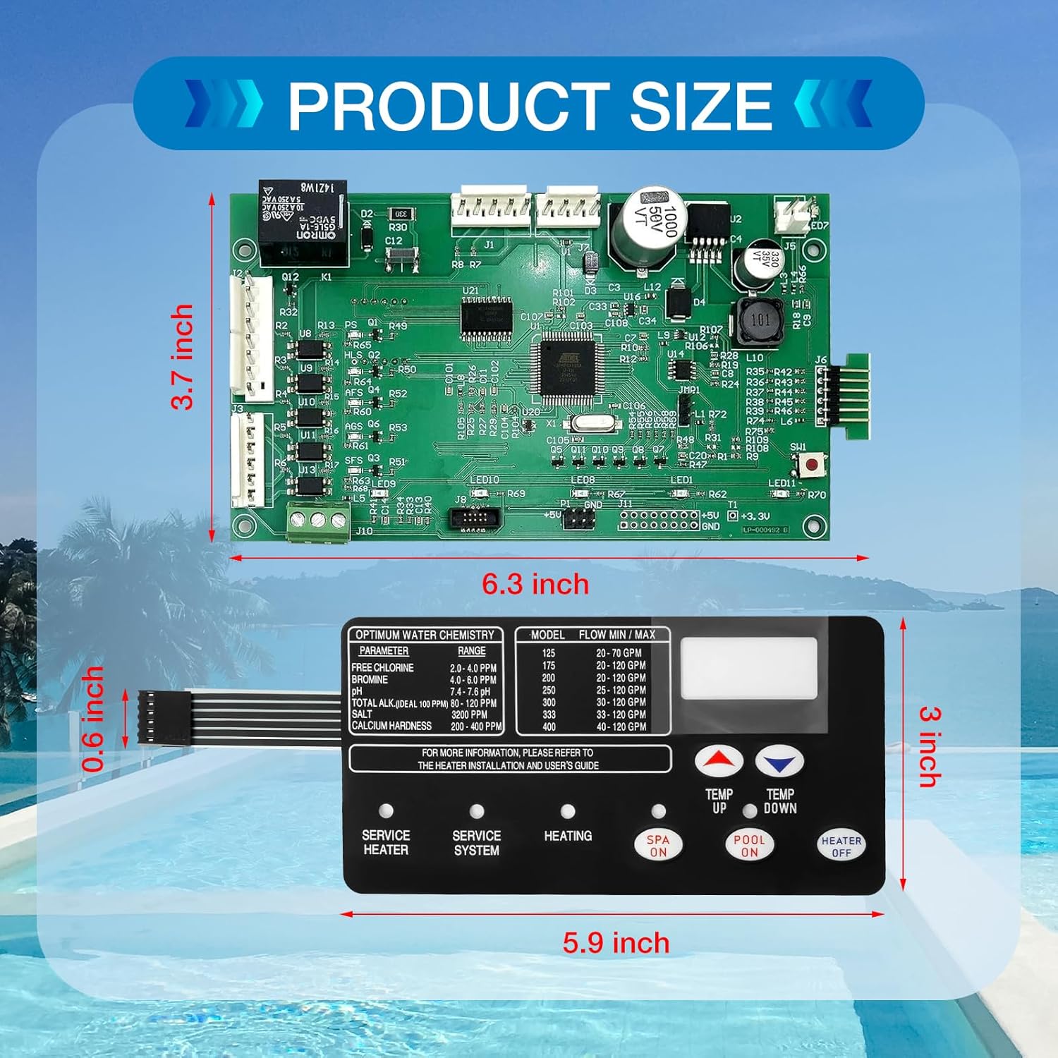 42002-0007S Pool Heater Control Board kit with 472610Z Switch Membrane Pad Compatible with Mastertemp & Sta-Rite Max-E-Therm NA/LP Series Pool/Spa