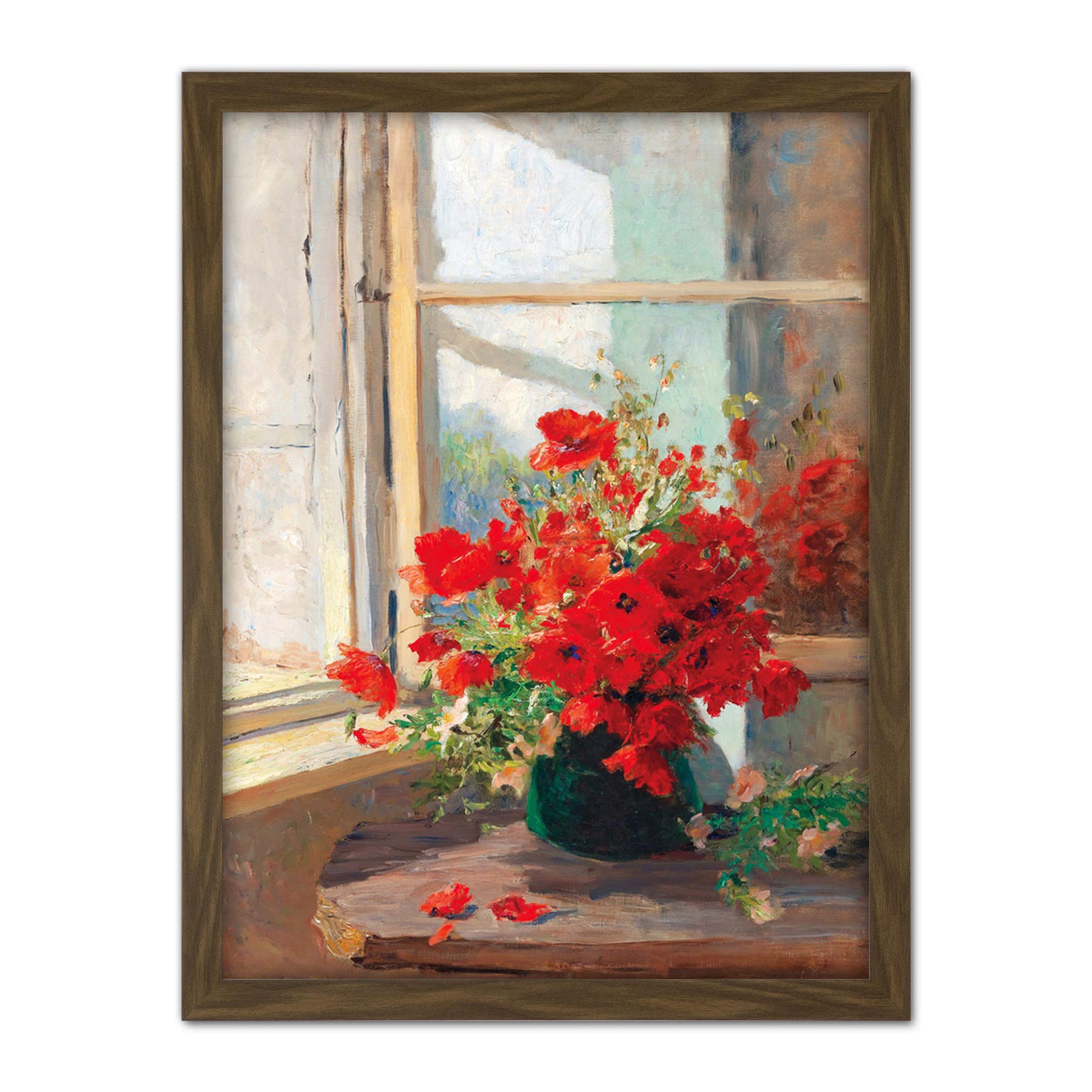 Artery8 Florian Bouquet Poppies Window Flowers Painting Artwork Framed Wall Art Print 18X24 Inch