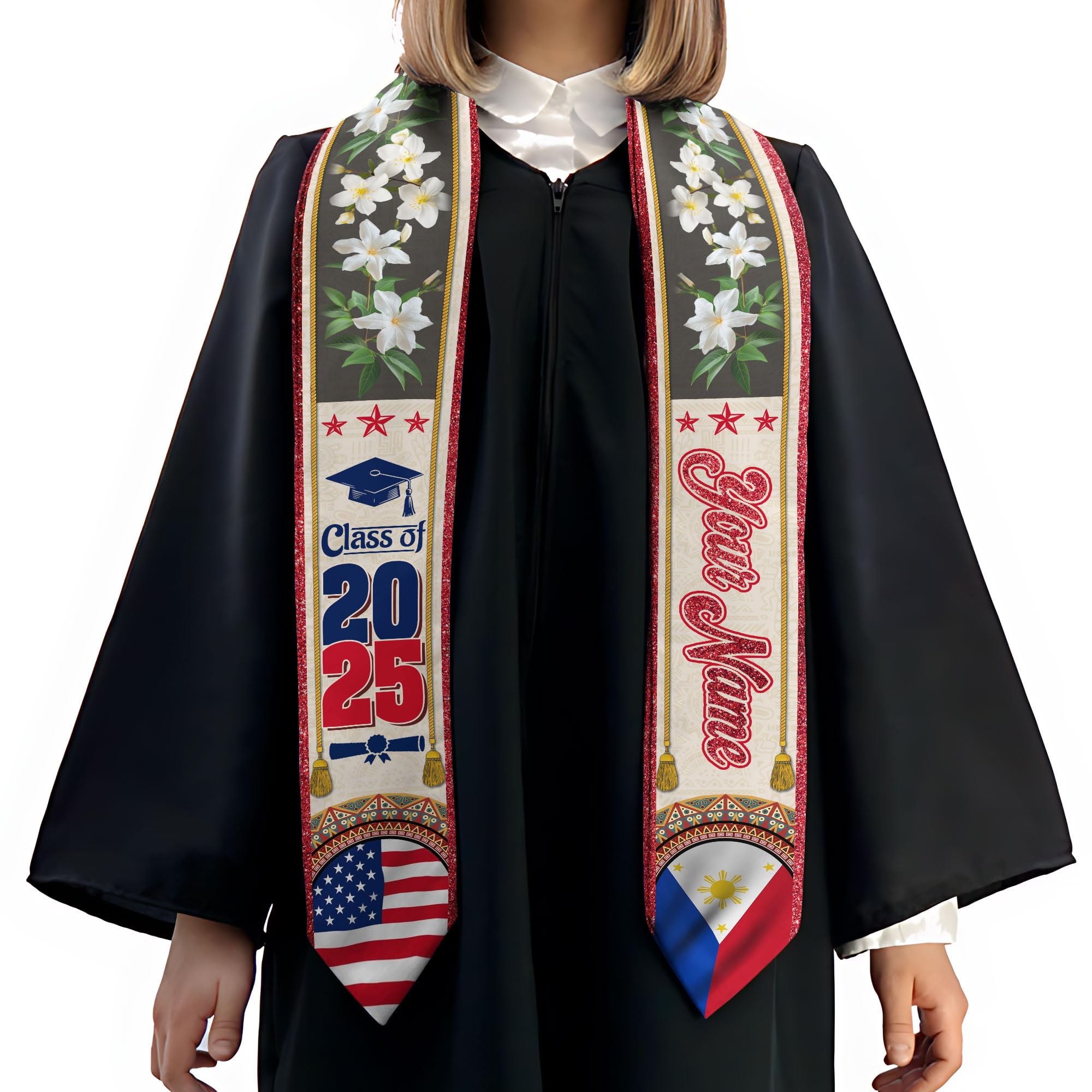 MonkeyVan Custom Filipino Graduation Sash 2025,Personalized Philippines Graduation Stole,Philippine-American Flag Graduation Sash S198