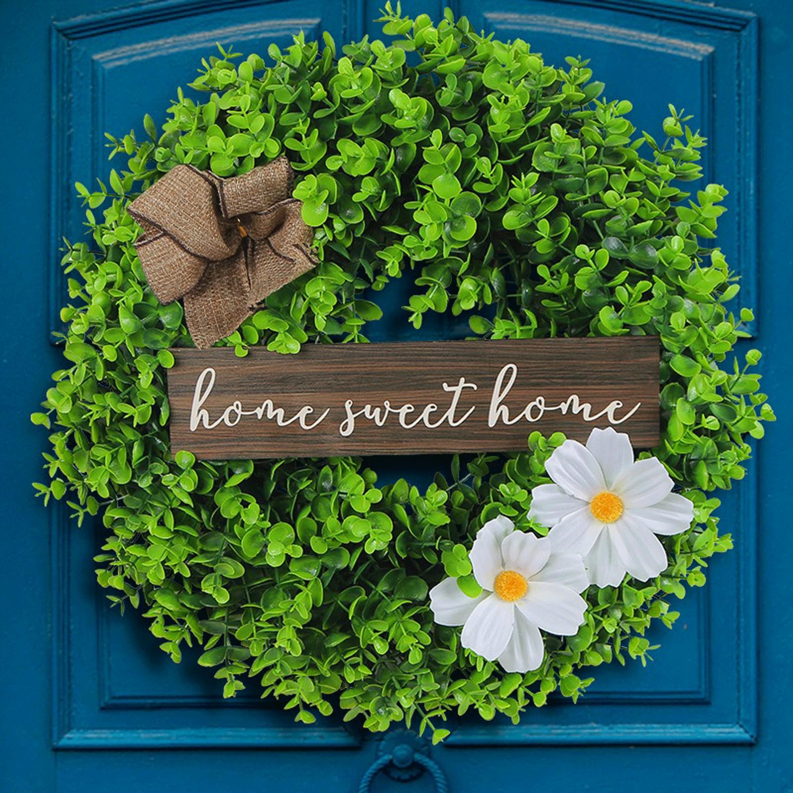 Ghirlanda di benvenuto per porta d'ingresso a molla per porta d'ingresso ghirlande a molla 45,7 x 45,7 cm Decorazione esterna per ghirlande per porte primaverili ed estive per ghirlanda primaverile