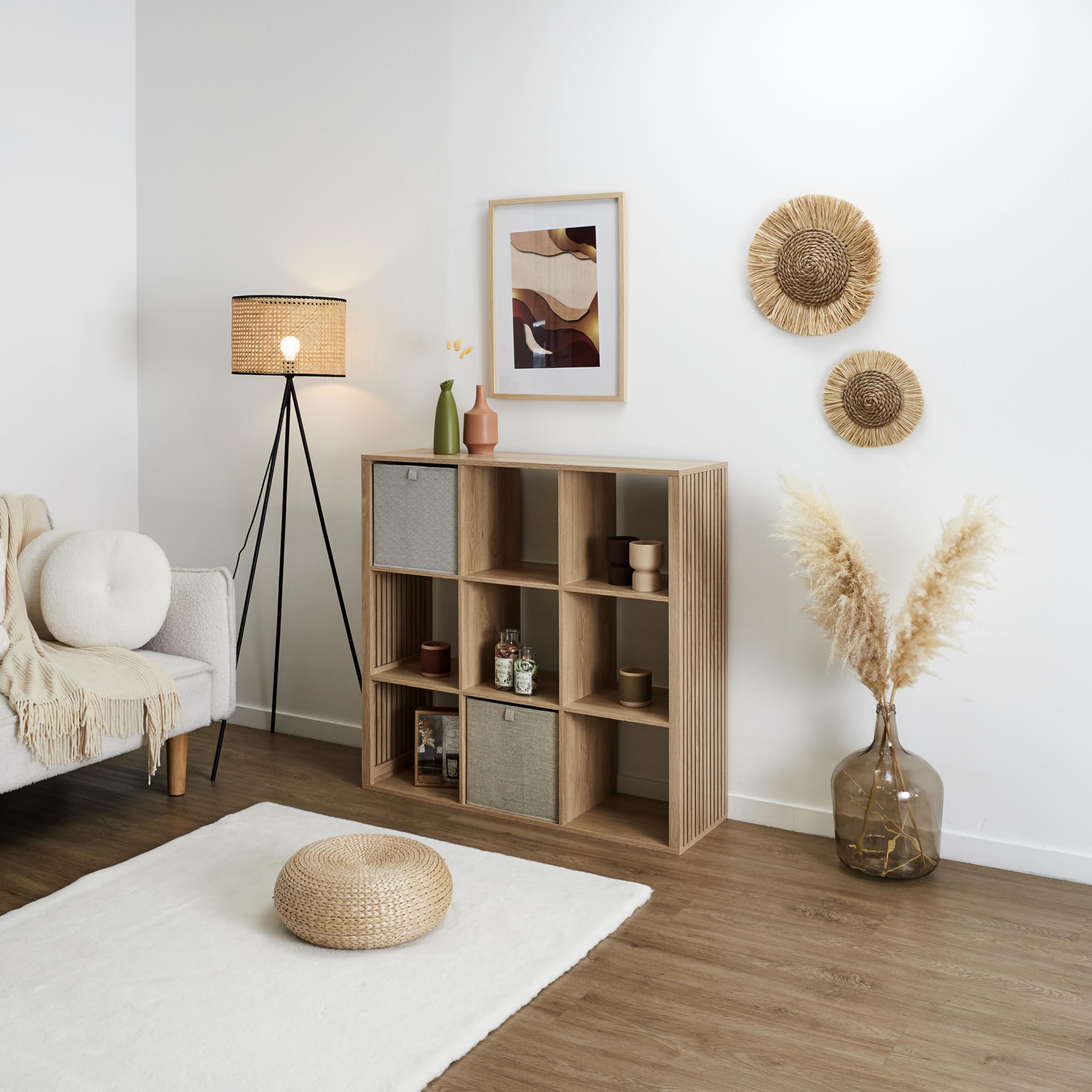HOME DECO FACTORY Rangement Modulable 9 Cases Klaus en Bois MDF Marron | Contreplaqué, rangement modulable, 9 cases, collection Klaus, salon chambre entrée, grande capacité, empilable, marron