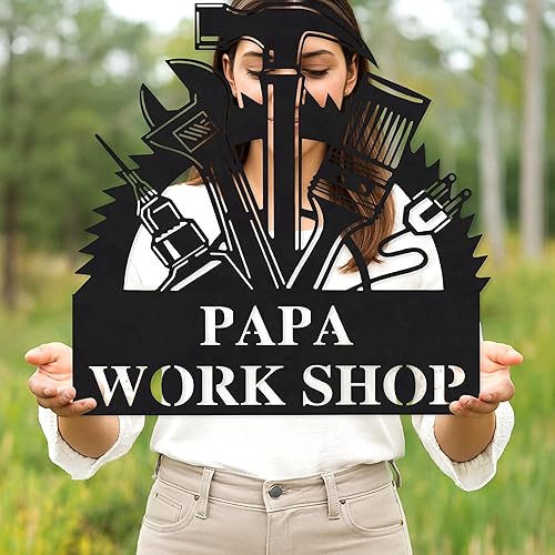 Miniatura 40 de Letrero personalizado de taller de garaje para hombres – Arte de pared de metal con nombre personalizado para entusiastas de autos, constructores y