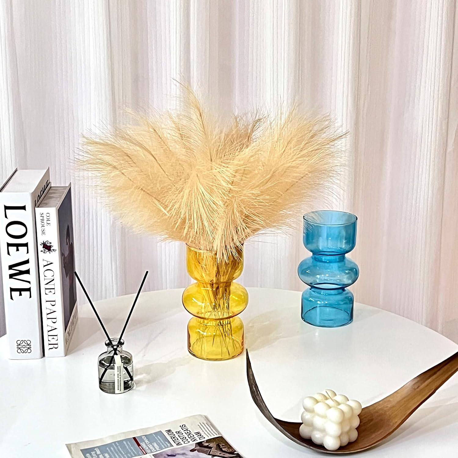 BLOFLO Blue Transparent Glass Hydroponic Vase, 7Inches Colored Glass Vase for Flower, Modern Geometric Three-Layer Floral Vases for Home Office Wedding Table Décor(Blue) - Image 4