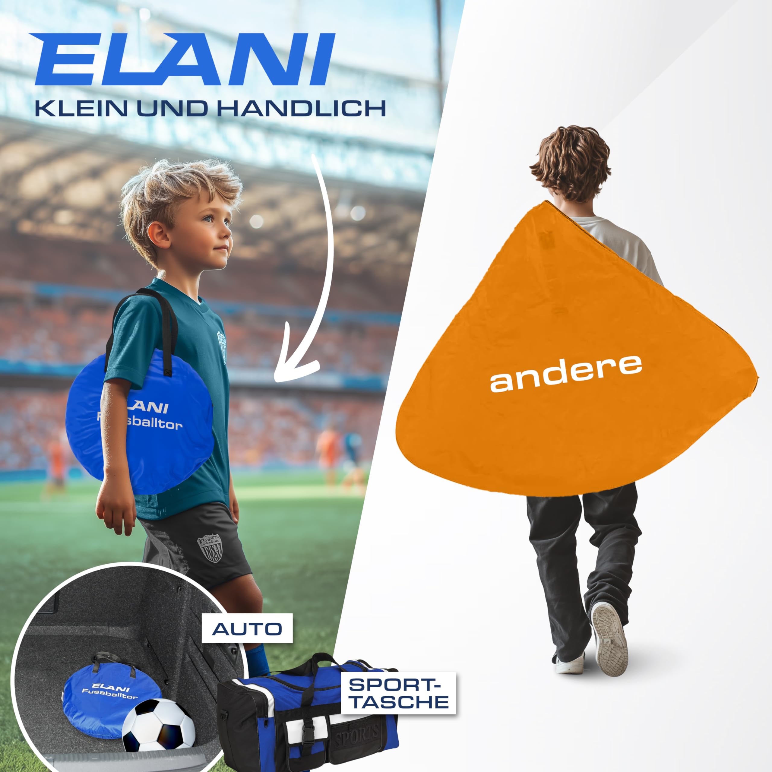 ELANI Fußballtor Kinder Pop-Up 2er Set - faltbar mit Ball & Pumpe, 50% Kleiner + Easy Aufbau, mini Fussballtor klein, Goal, Fussballtore für Garten Kinder, Fußballtore, Fussball Tor
