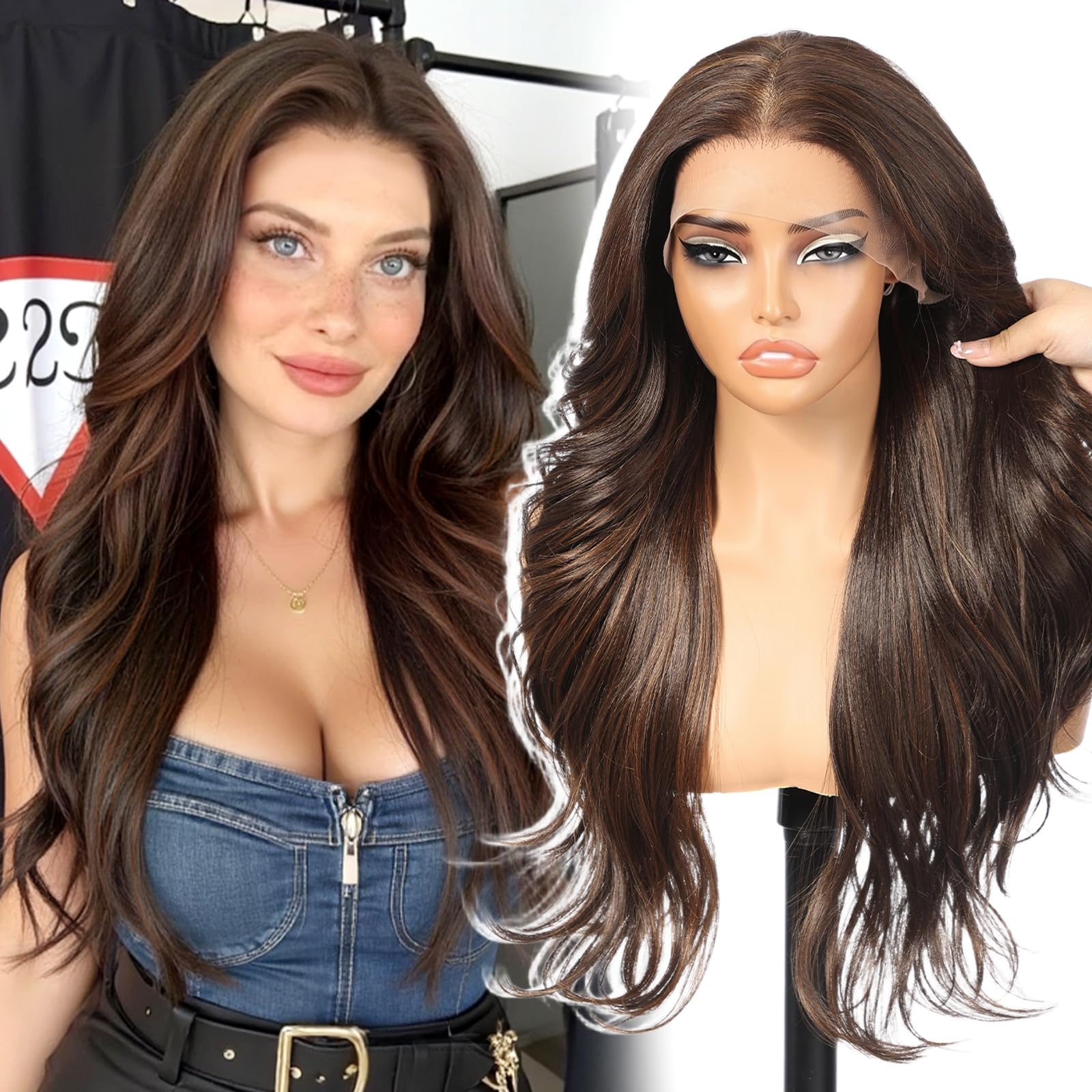 KOME Dark Brown 13×4 Layered Wave Synthetic Lace Front Wig for Women 26IN Dark Brown #FS4/30