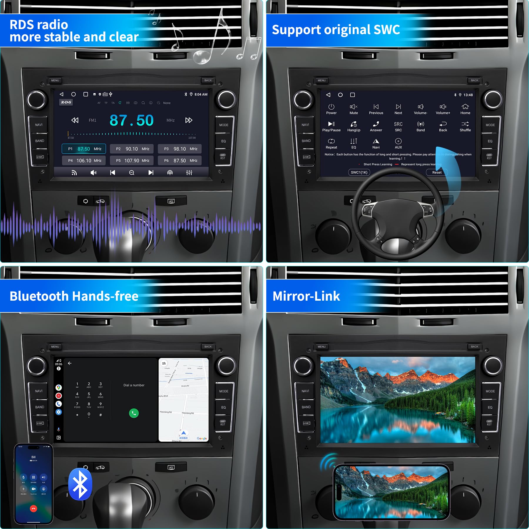 Autoradio für Opel, 2 DIN Radio, Android 12 System 2G+64GB mit Navi CarPlay Android Auto WLAN Bluetooth MirrorLink, 7 Zoll Bildschirm Double Din FM Radio Lenkradkontrolle
