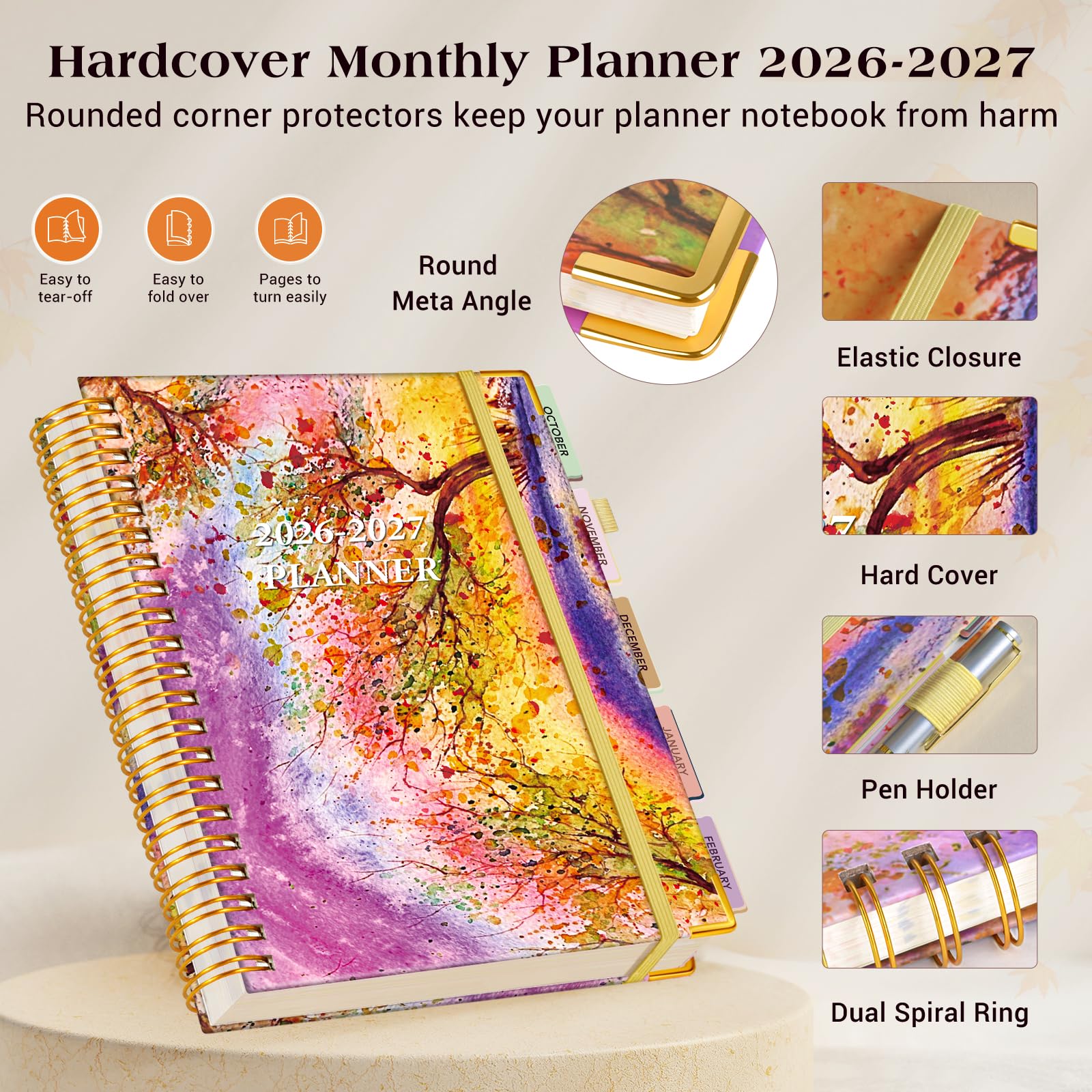 Planer 2026-2027, tygodniowy i miesięczny planer dzienny na 18 miesięcy, od stycznia 2026 do czerwca 2027, 21,6 cm x 28 cm, A4, duża twarda okładka, organizer, książka 2026 z zakładkami, spiralny