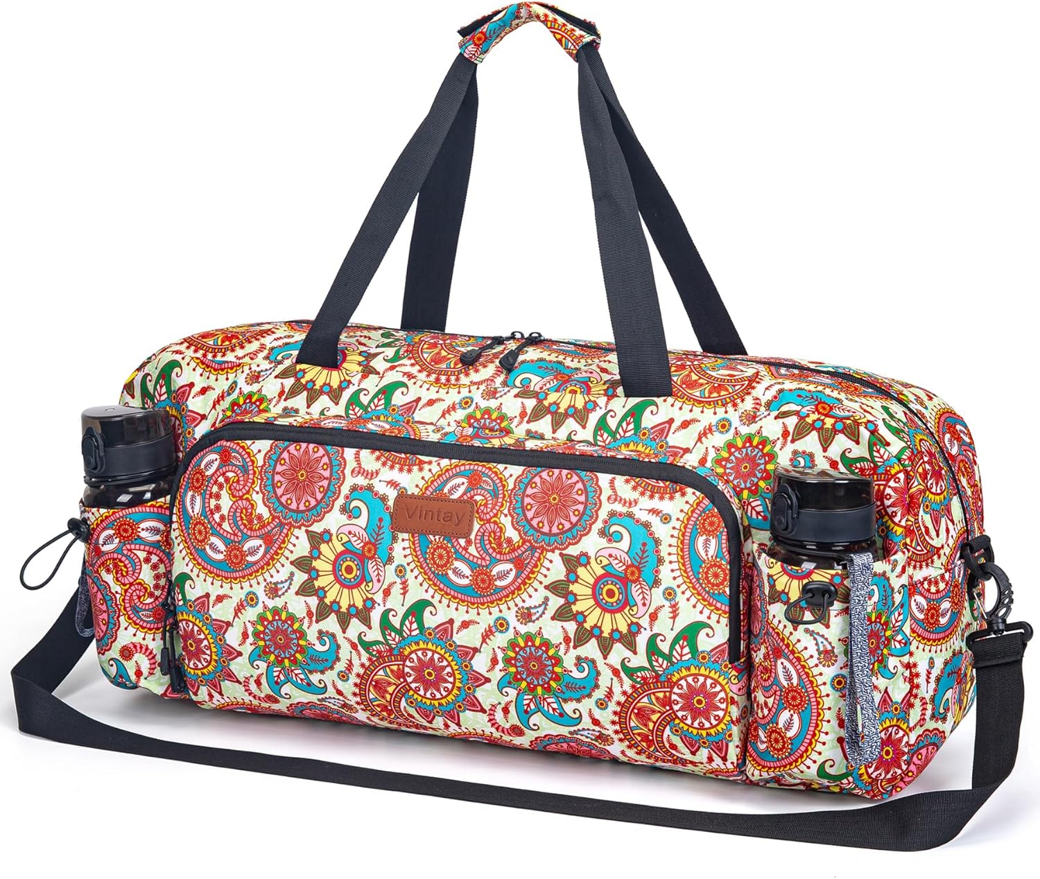 Gym Bag for Women Men, Yoga Mat Bag with Water Bottle Pocket and Wet Pocket, Travel Duffel Tote Bag for Plane, Workout, Swimming, Weekend Overnight Bag Carry on Bag Hospital Holdalls Mandala Flowers