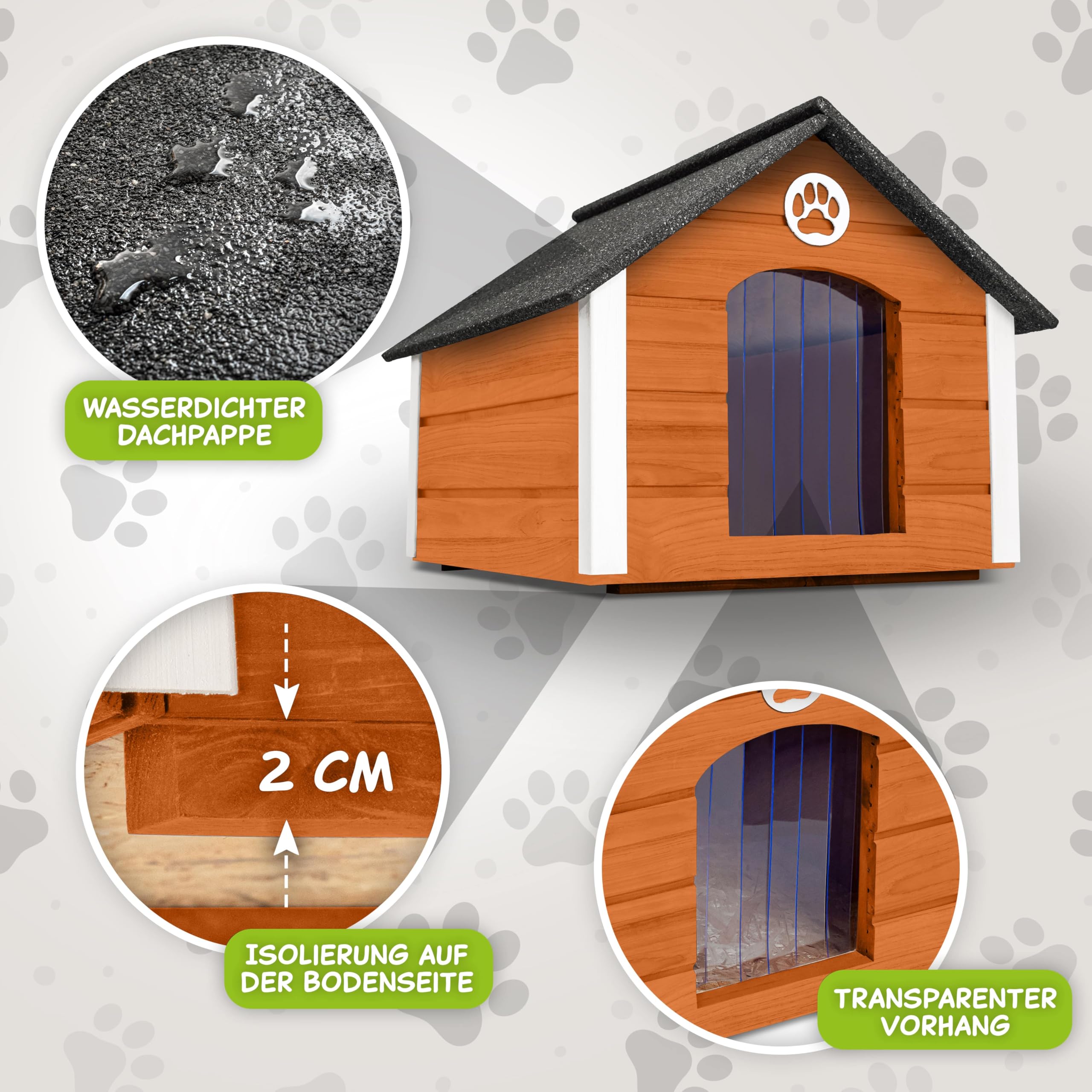 Outentin Hundehütte Outdoor Isoliert - Hundehaus für Große Hund - Winterfest und Wetterfest - Hunde Haus für Draußen mit schrägem Dach - Stabile Villa und Moderne Design - 103 x 90 x 70cm-Teak