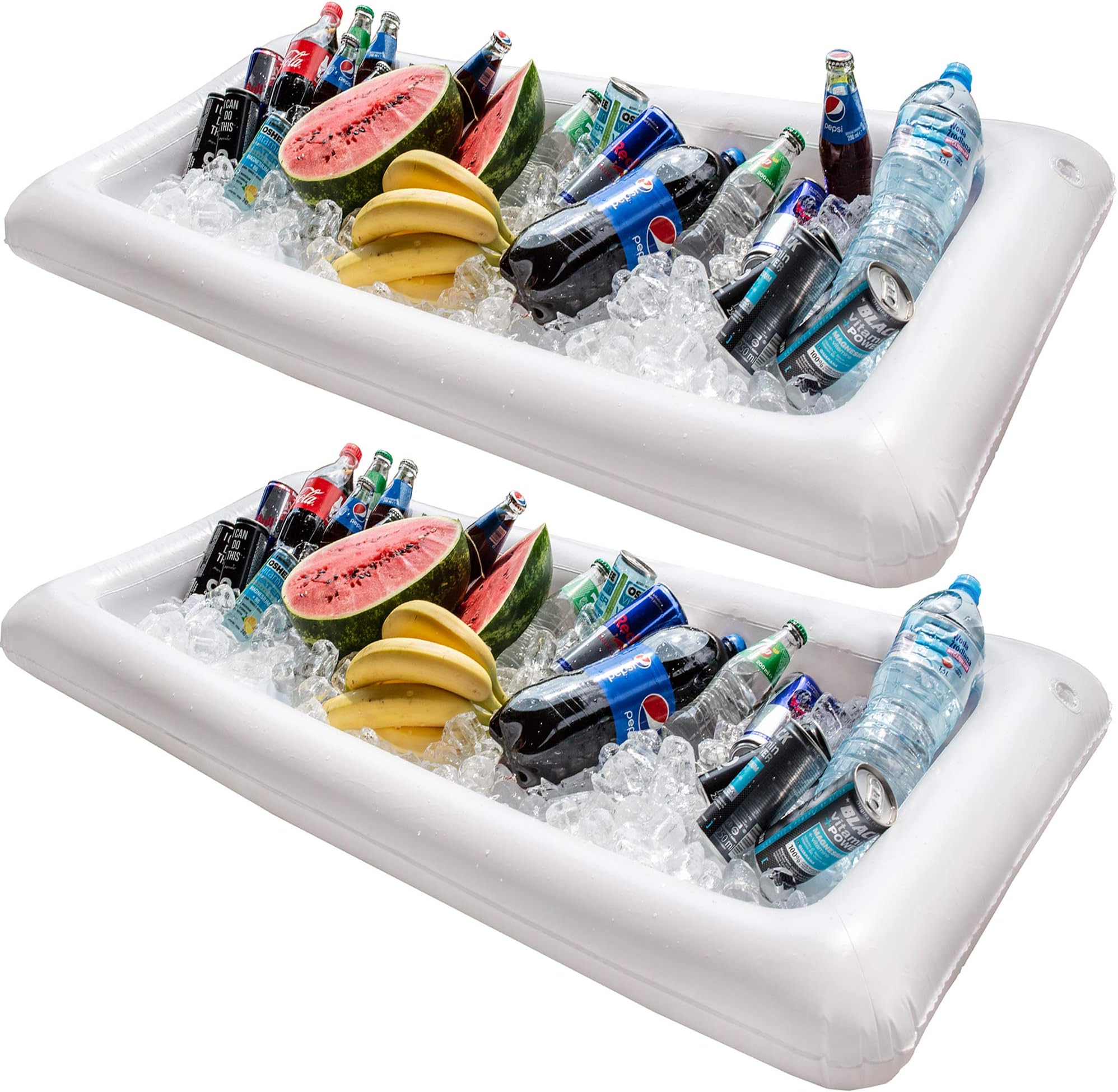 Inflatable Pool Table Serving Bar - 2 pack Large Buffet Tray Server With Drain Plug - Keep Your Salads & Beverages Ice Cold - For Parties Indor & Outdoor use Bar Party Accessories - Kitchen Dreamers