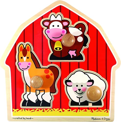 Melissa & Doug - Rompecabezas de madera con pomo gigante, de animales de granero, caballo, vaca y oveja