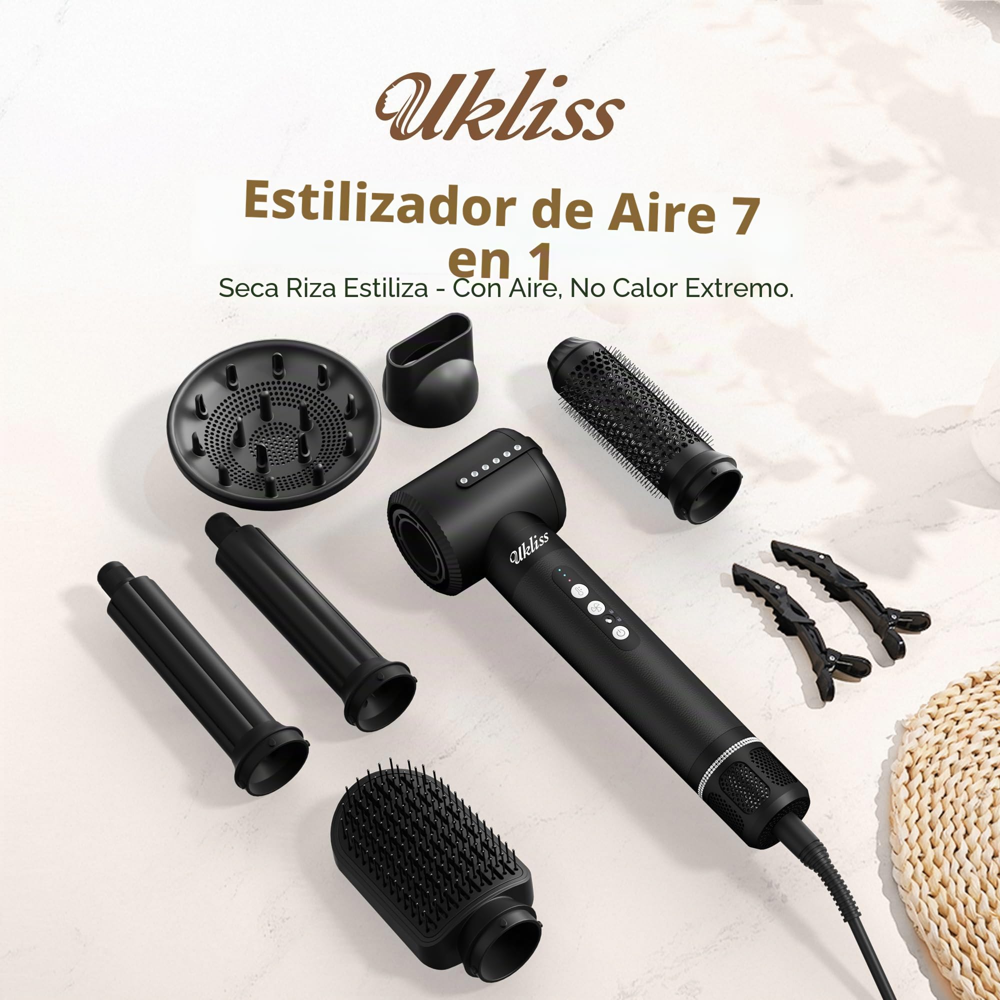 Secador Pelo 7 in 1 Pro, UKLISS Airstyler & Moldeador de Pelo con Hair Dryer, Rizador Pelo Automatico, Cepillo Secador de Pelo, Thermal Brush, Cepillo Alisador Pelo, Regalos para Mujeres Styling