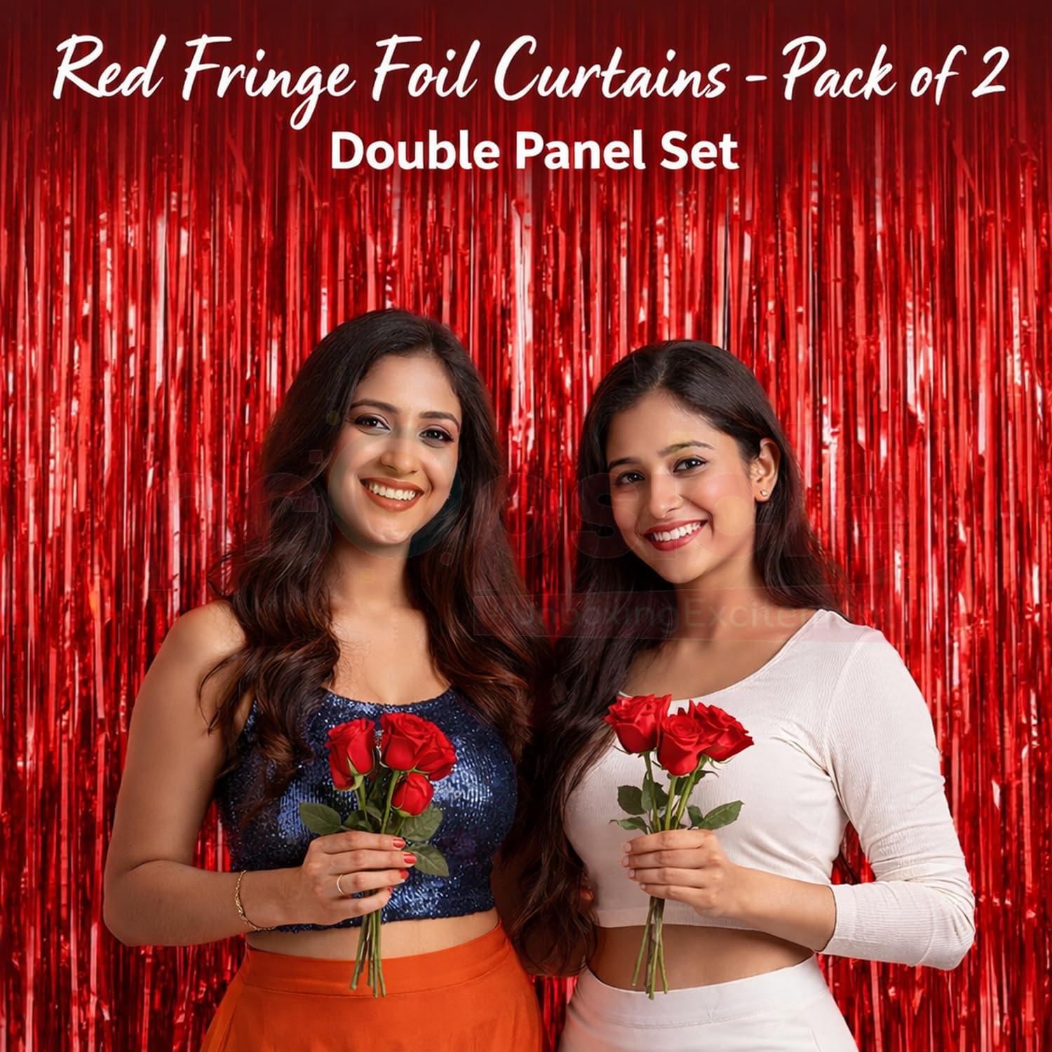 Propsicle Red Foil Fringe Curtains Birthday Anniversary Decoration