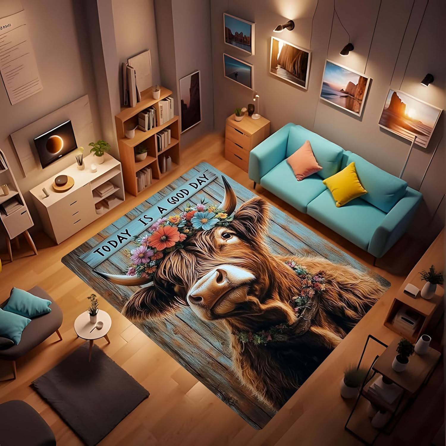 Amazon.com: LCHAI Cow Rug with Flowers on Head, Farmhouse Country Style ...